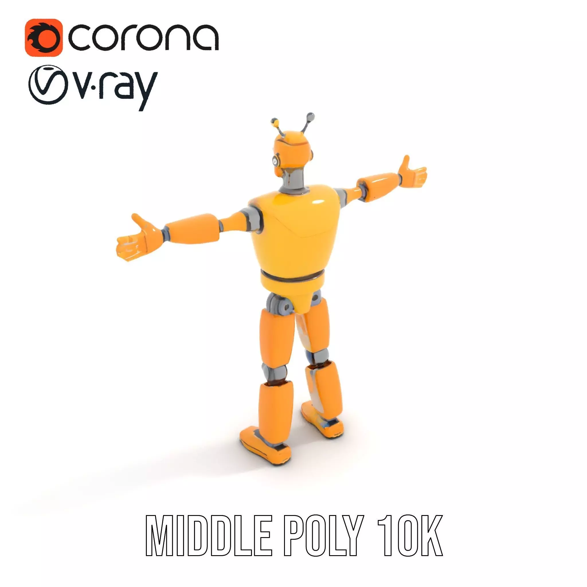 Yellow Robot Character model pack with Articulated Limbs Low-poly 3D model_6