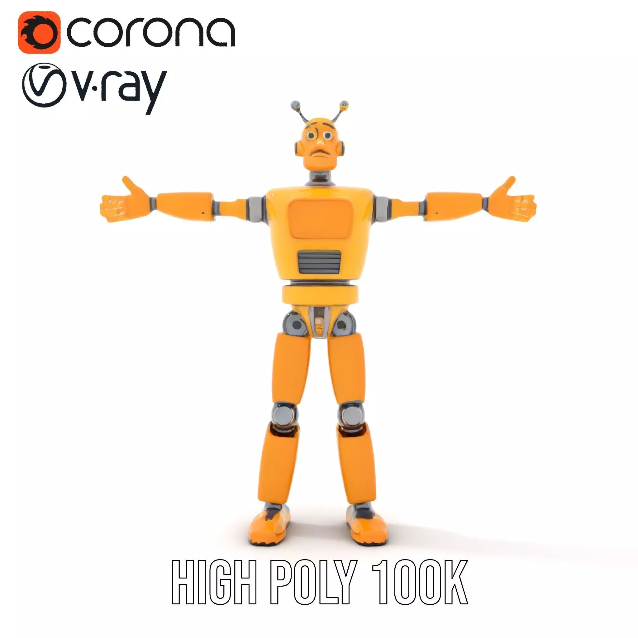 Yellow Robot Character model pack with Articulated Limbs Low-poly 3D model_23