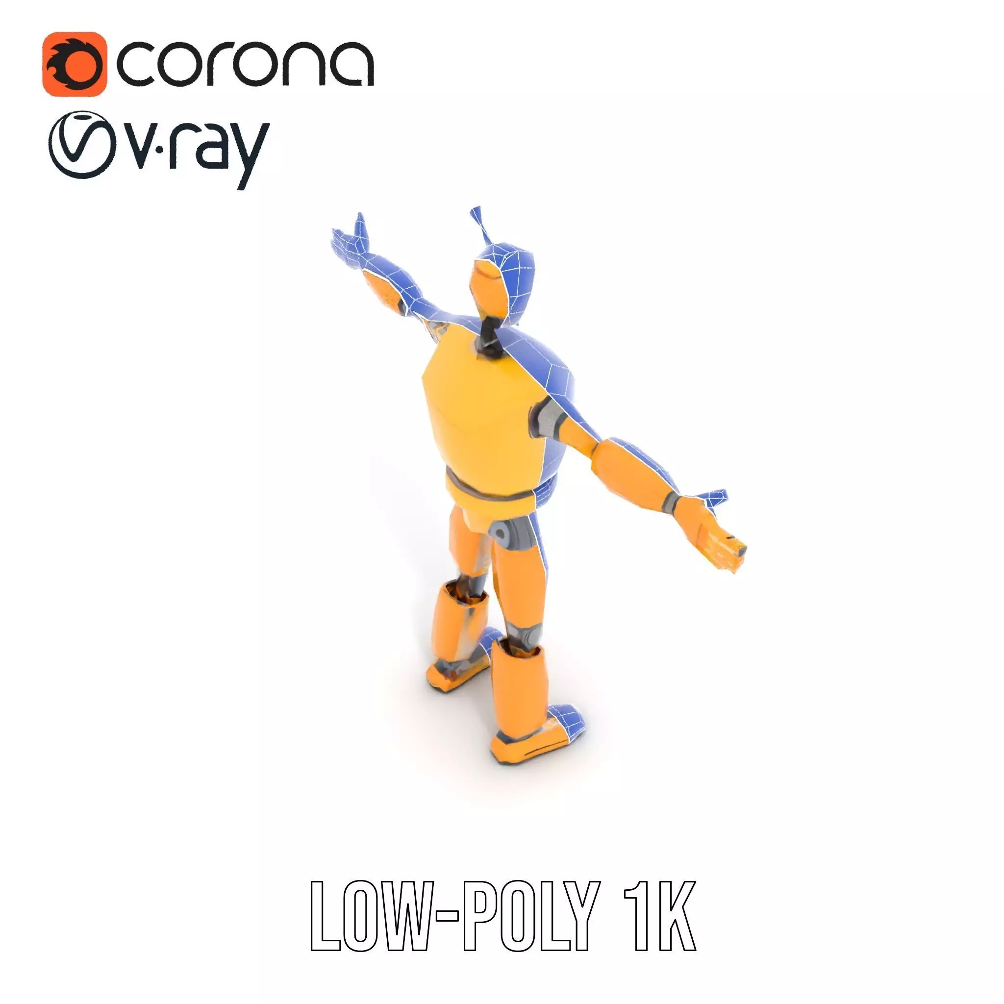 Yellow Robot Character model pack with Articulated Limbs Low-poly 3D model_10
