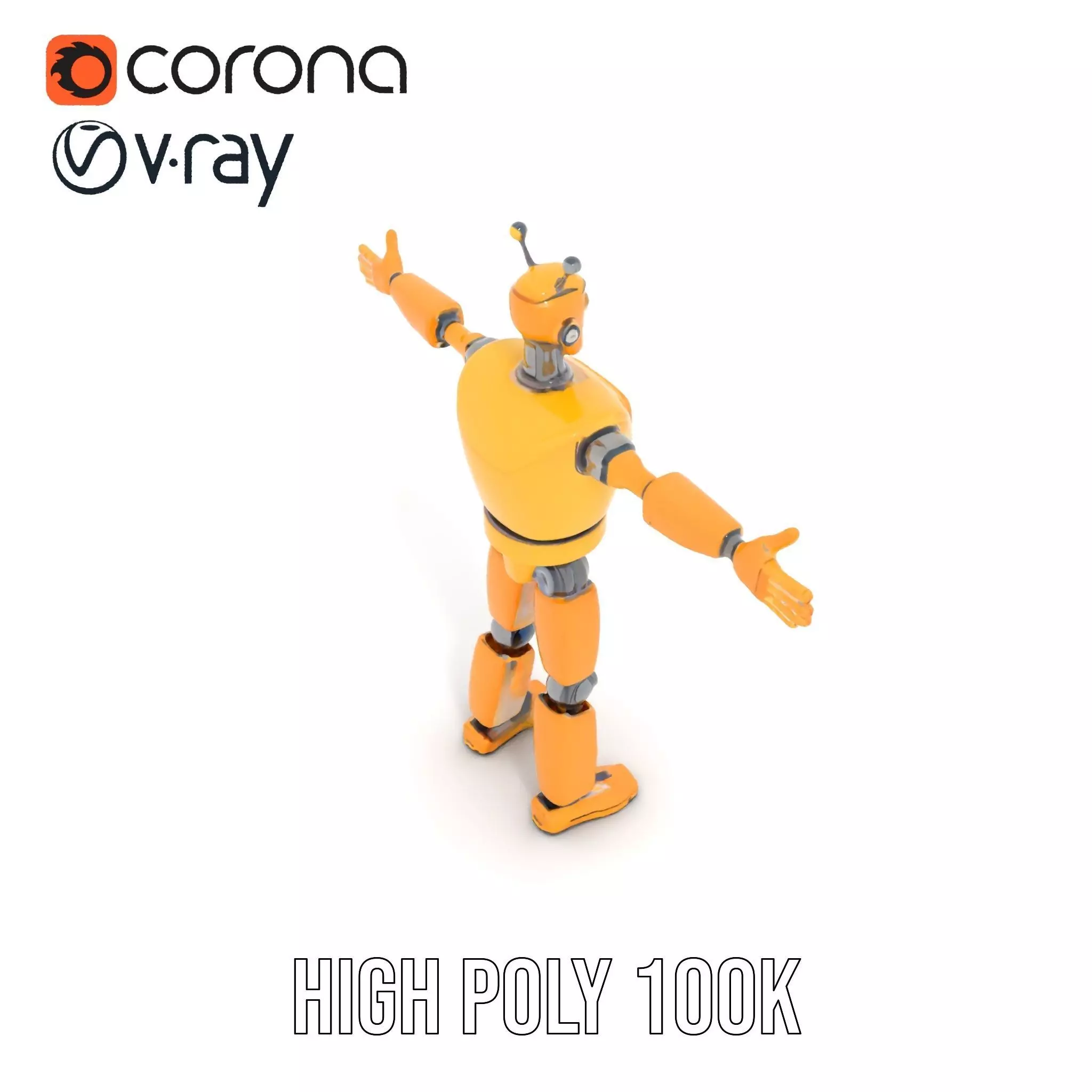 Yellow Robot Character model pack with Articulated Limbs Low-poly 3D model_11