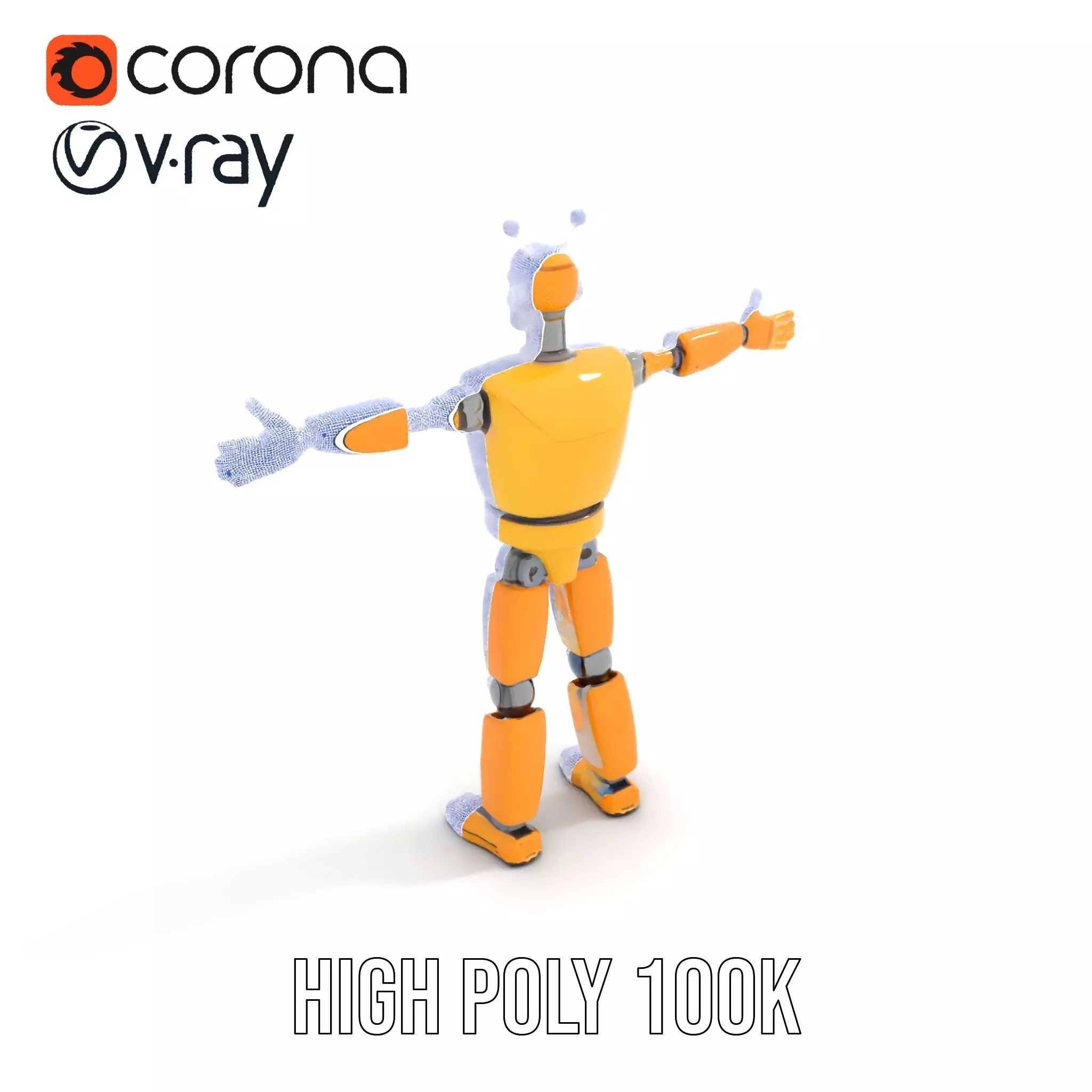 Yellow Robot Character model pack with Articulated Limbs Low-poly 3D model_32