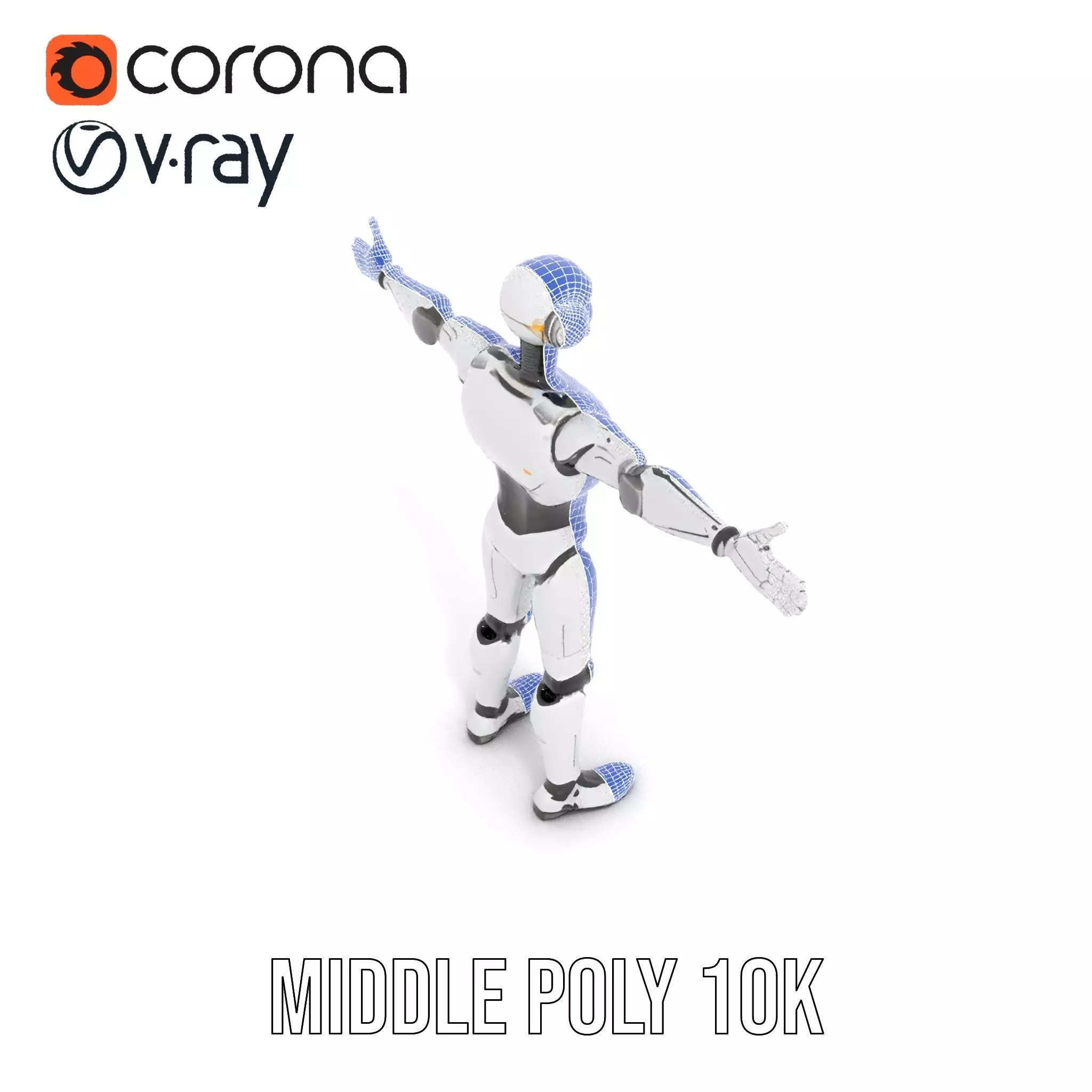 Futuristic Humanoid Robot Model Pack with Arm Extensions Low-poly 3D model_26