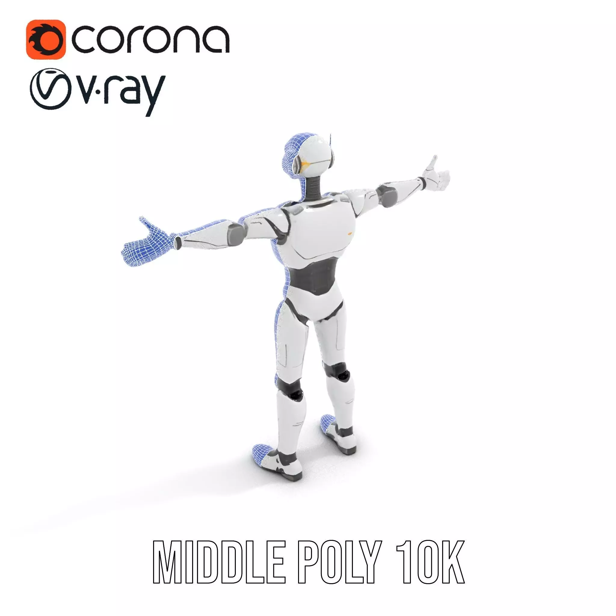 Futuristic Humanoid Robot Model Pack with Arm Extensions Low-poly 3D model_21