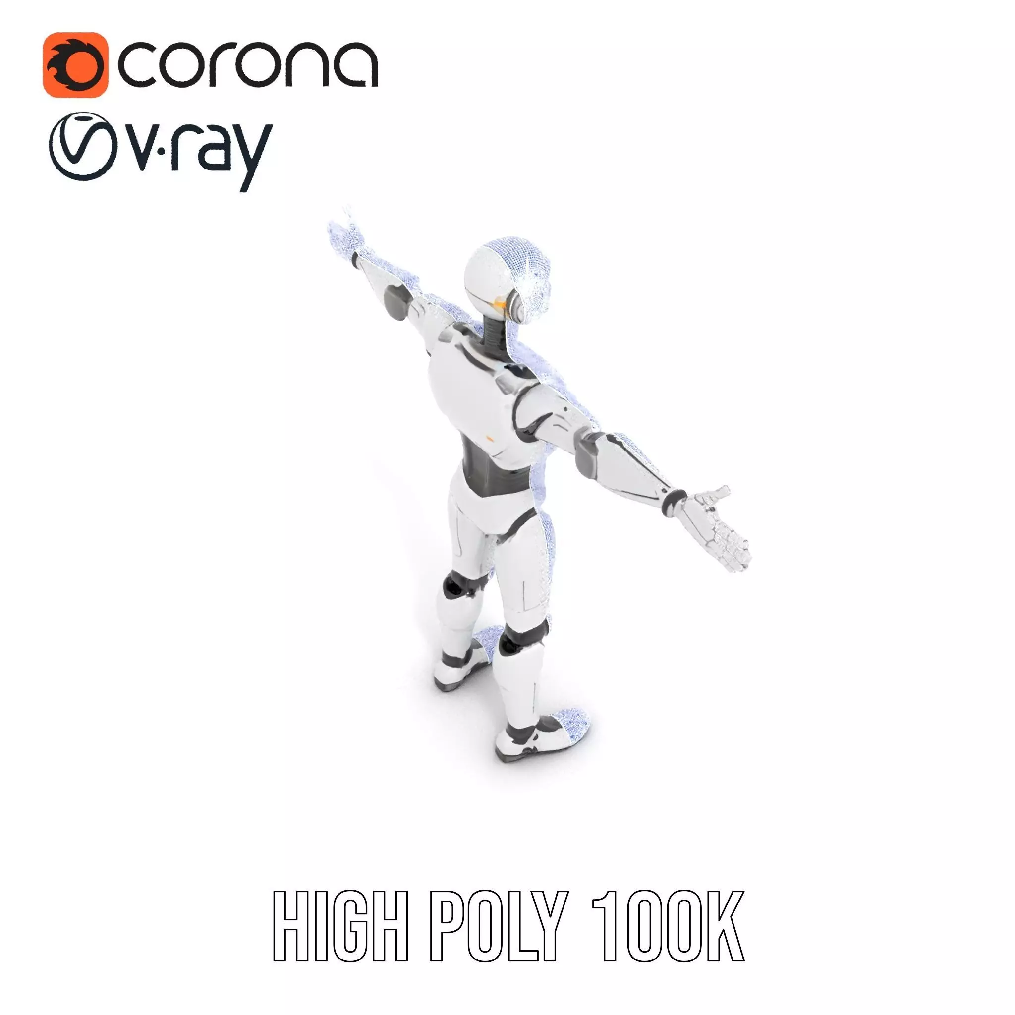 Futuristic Humanoid Robot Model Pack with Arm Extensions Low-poly 3D model_28