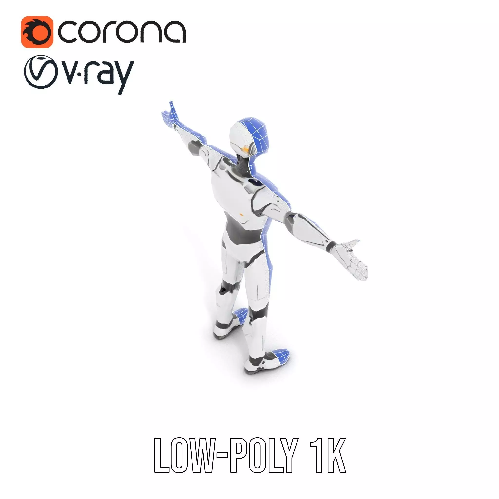 Futuristic Humanoid Robot Model Pack with Arm Extensions Low-poly 3D model_27