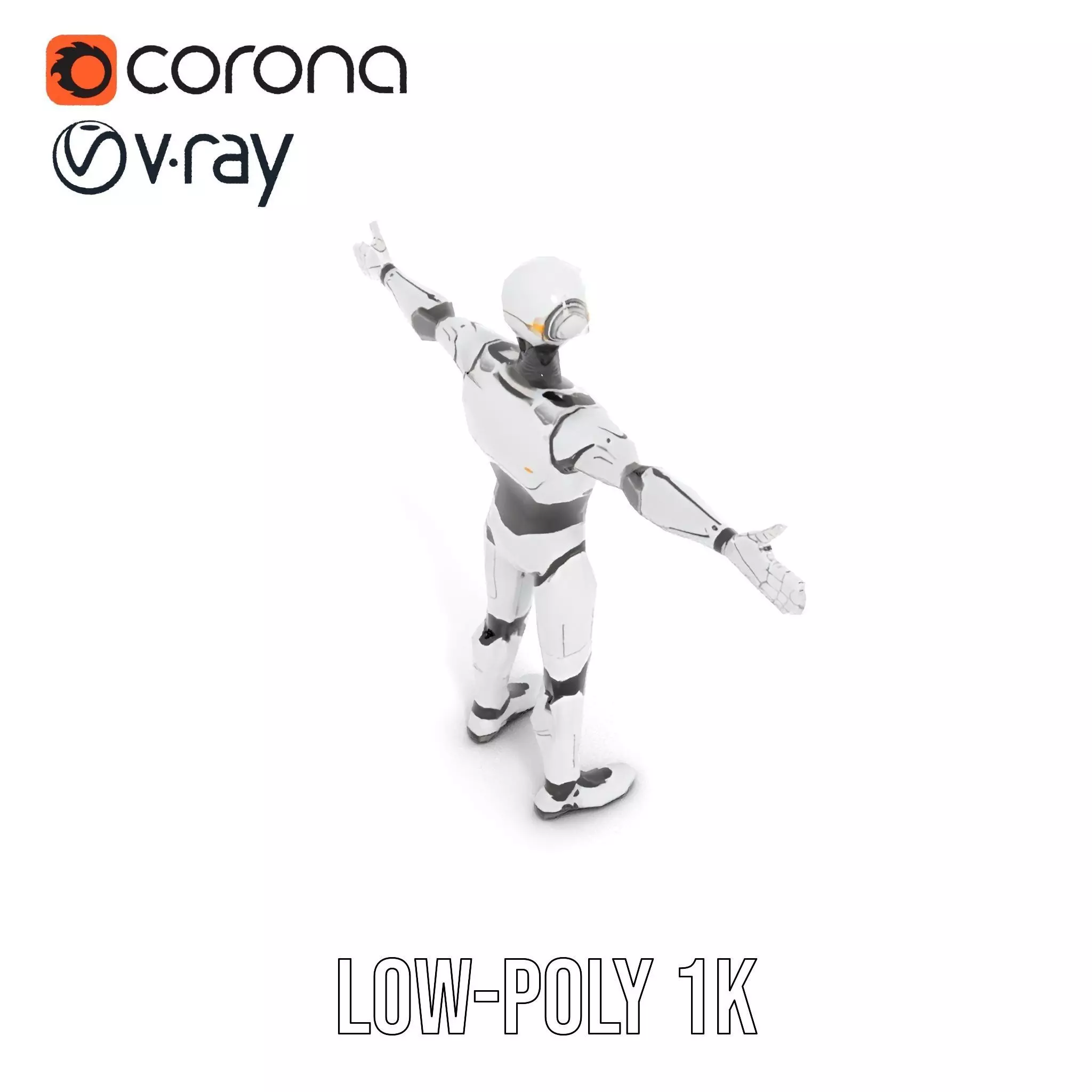 Futuristic Humanoid Robot Model Pack with Arm Extensions Low-poly 3D model_16