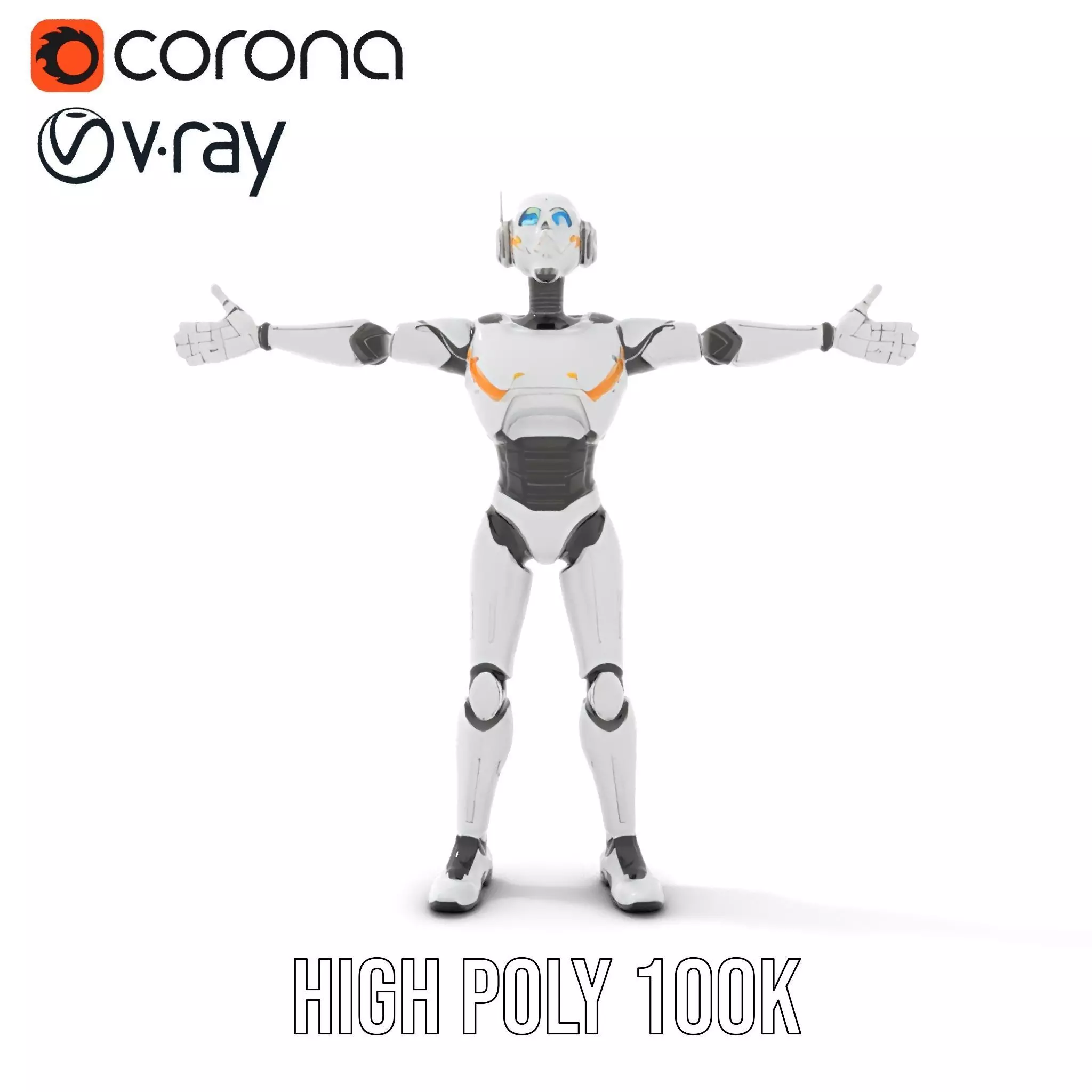 Futuristic Humanoid Robot Model Pack with Arm Extensions Low-poly 3D model_23