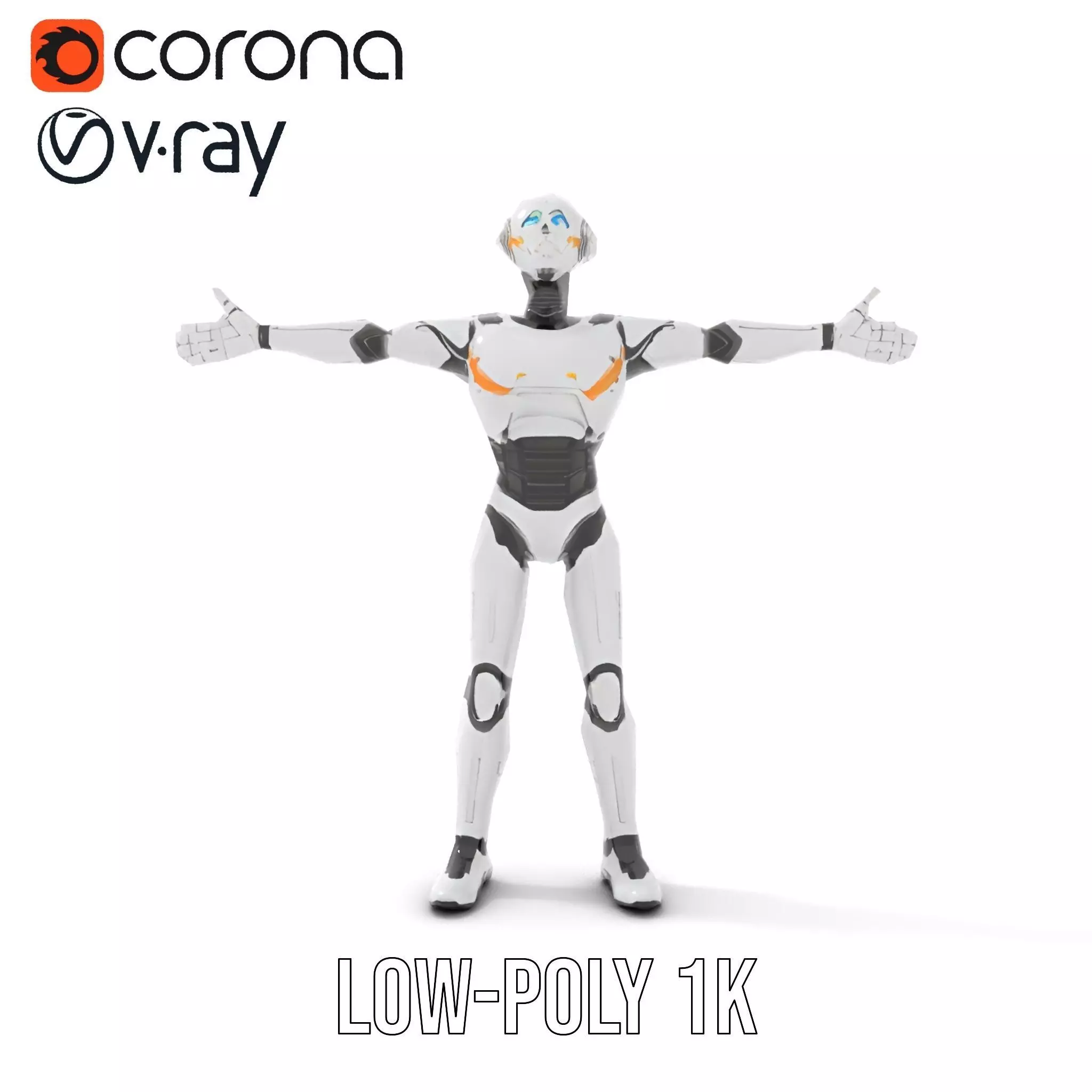 Futuristic Humanoid Robot Model Pack with Arm Extensions Low-poly 3D model_22