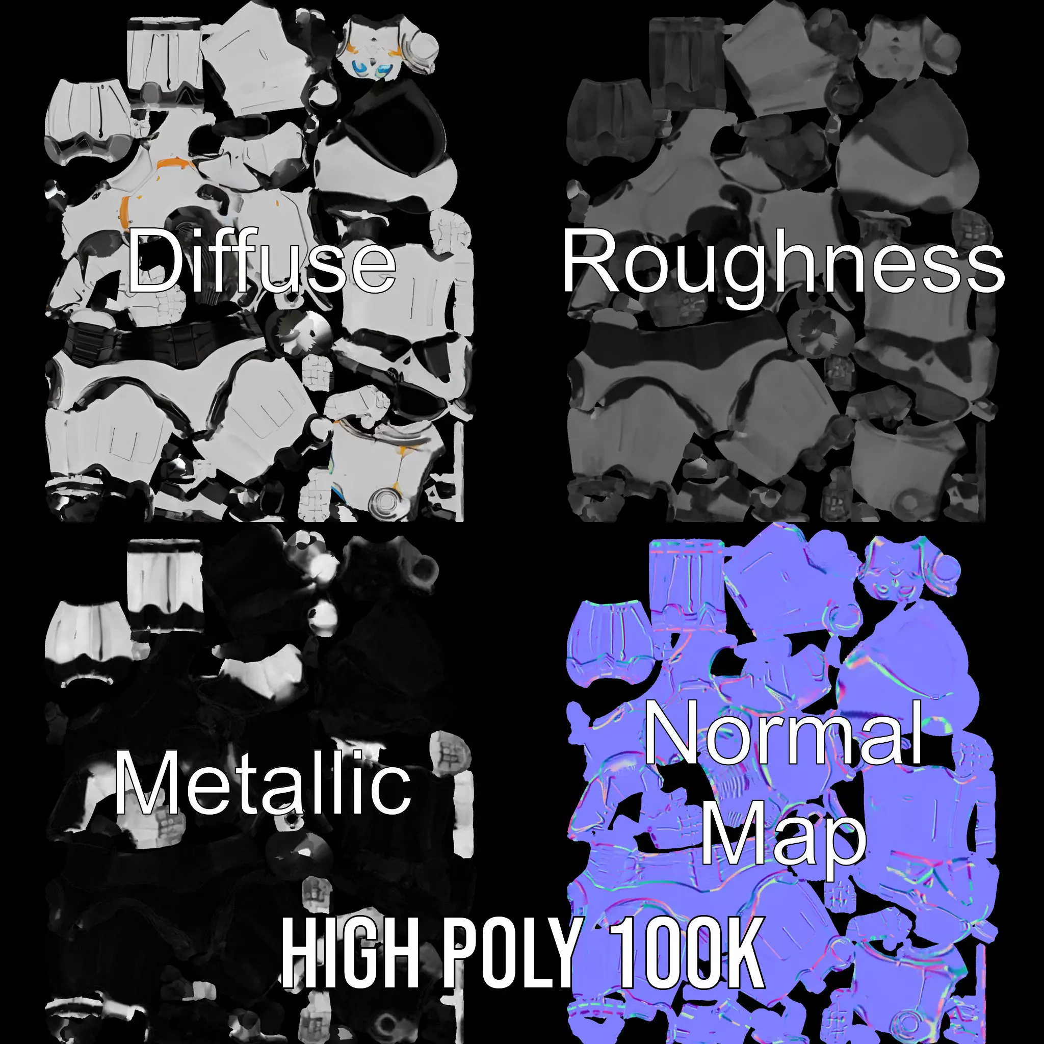 Futuristic Humanoid Robot Model Pack with Arm Extensions Low-poly 3D model_3