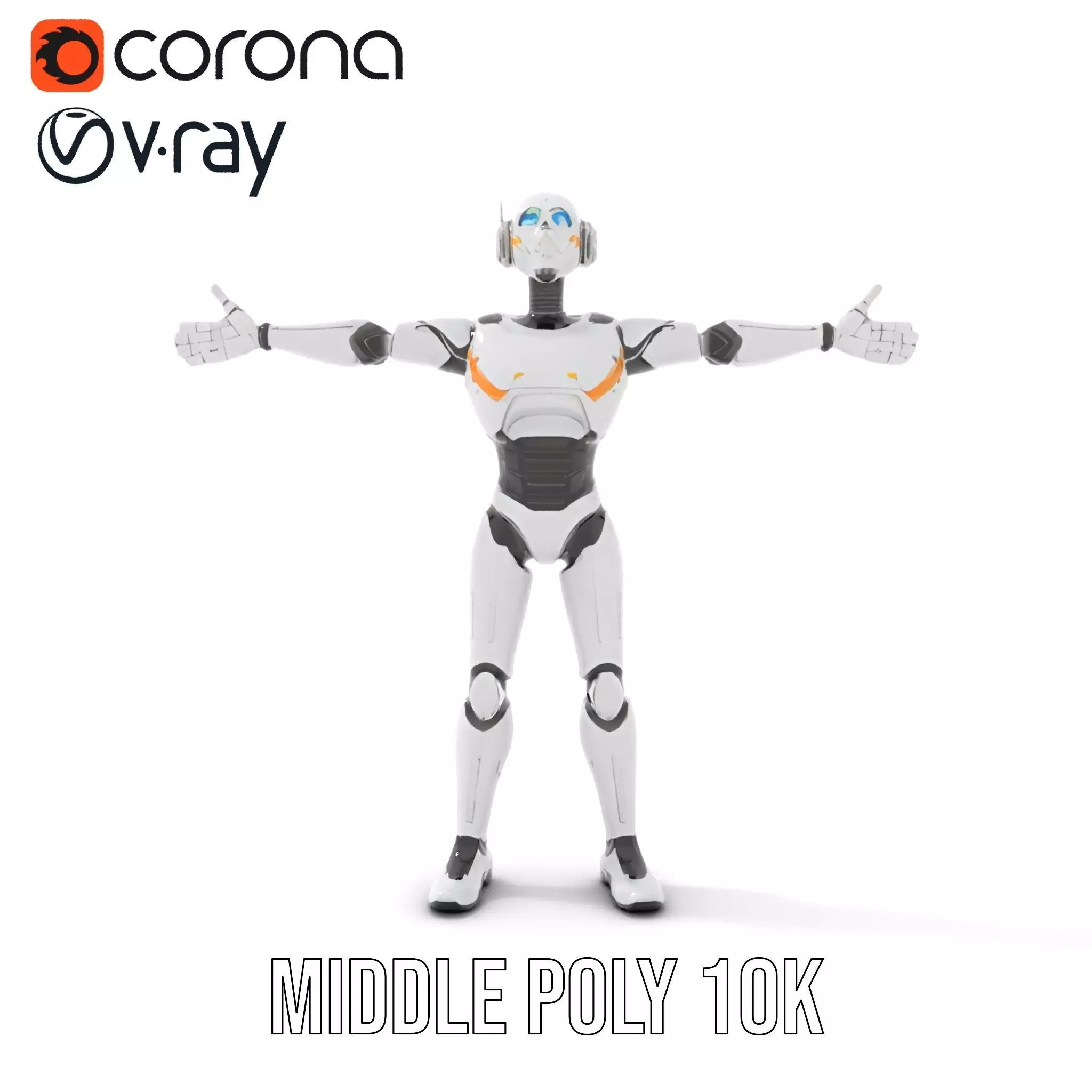 Futuristic Humanoid Robot Model Pack with Arm Extensions Low-poly 3D model_18