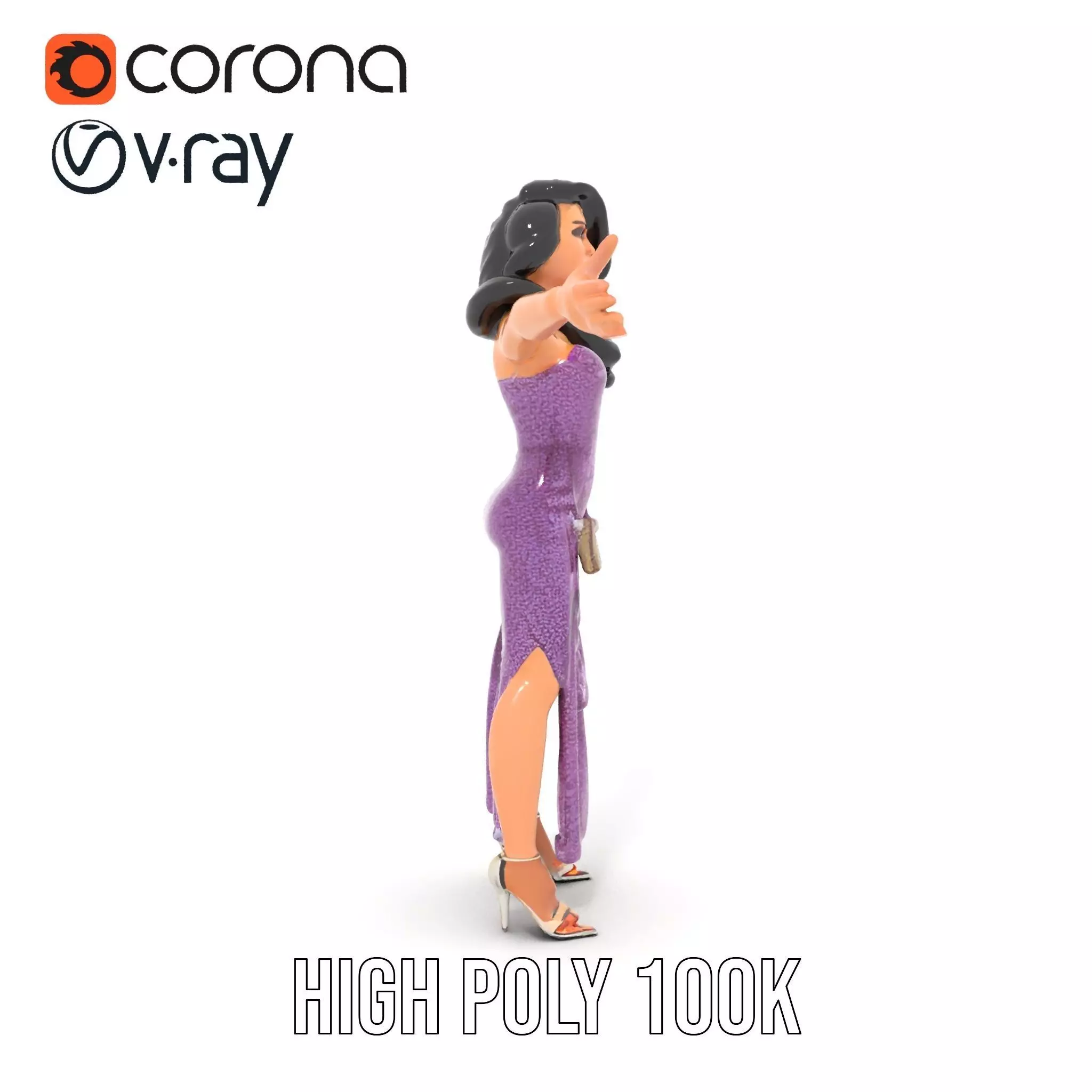 Elegant Purple Evening Dress Character Model Pack Low-poly 3D model_14
