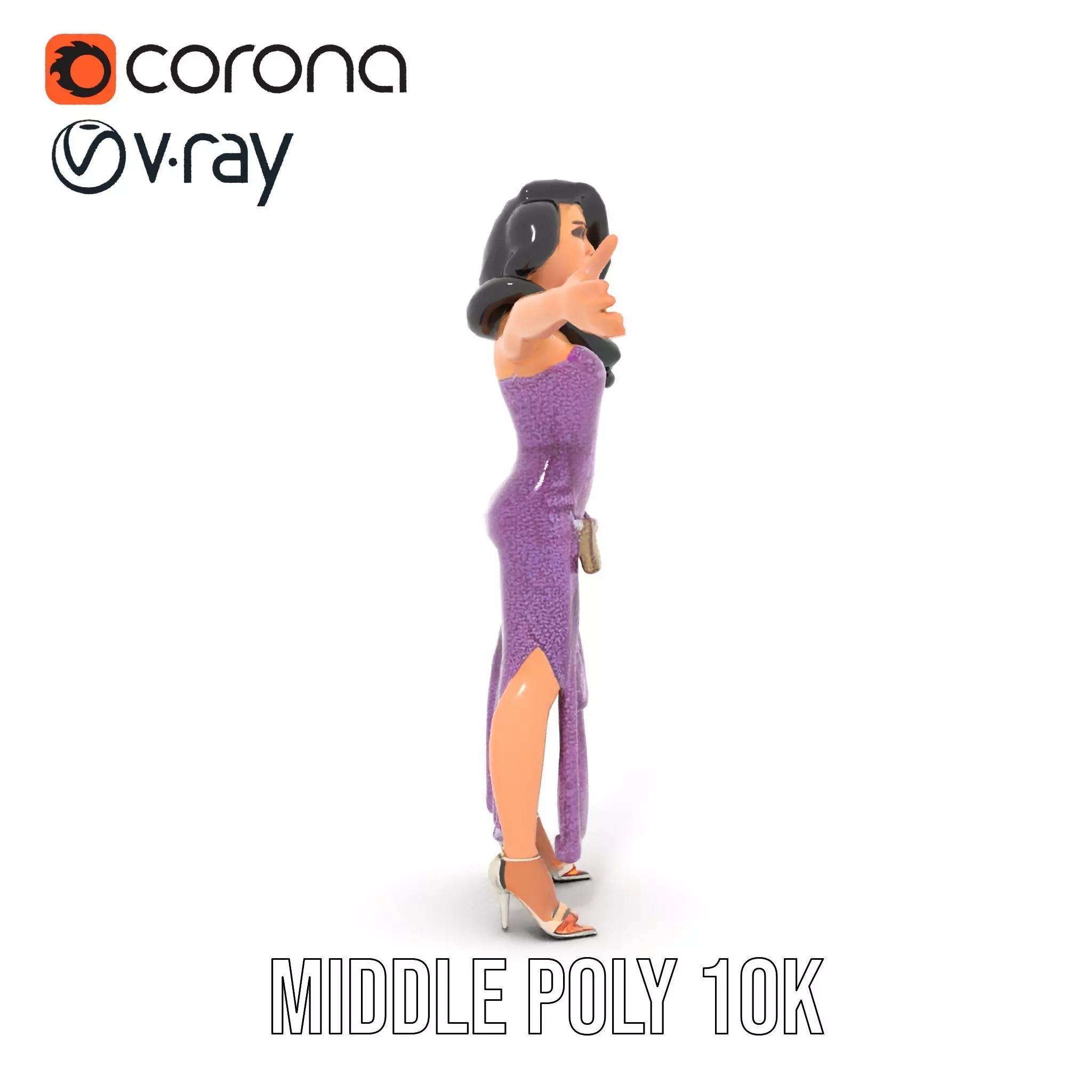 Elegant Purple Evening Dress Character Model Pack Low-poly 3D model_12