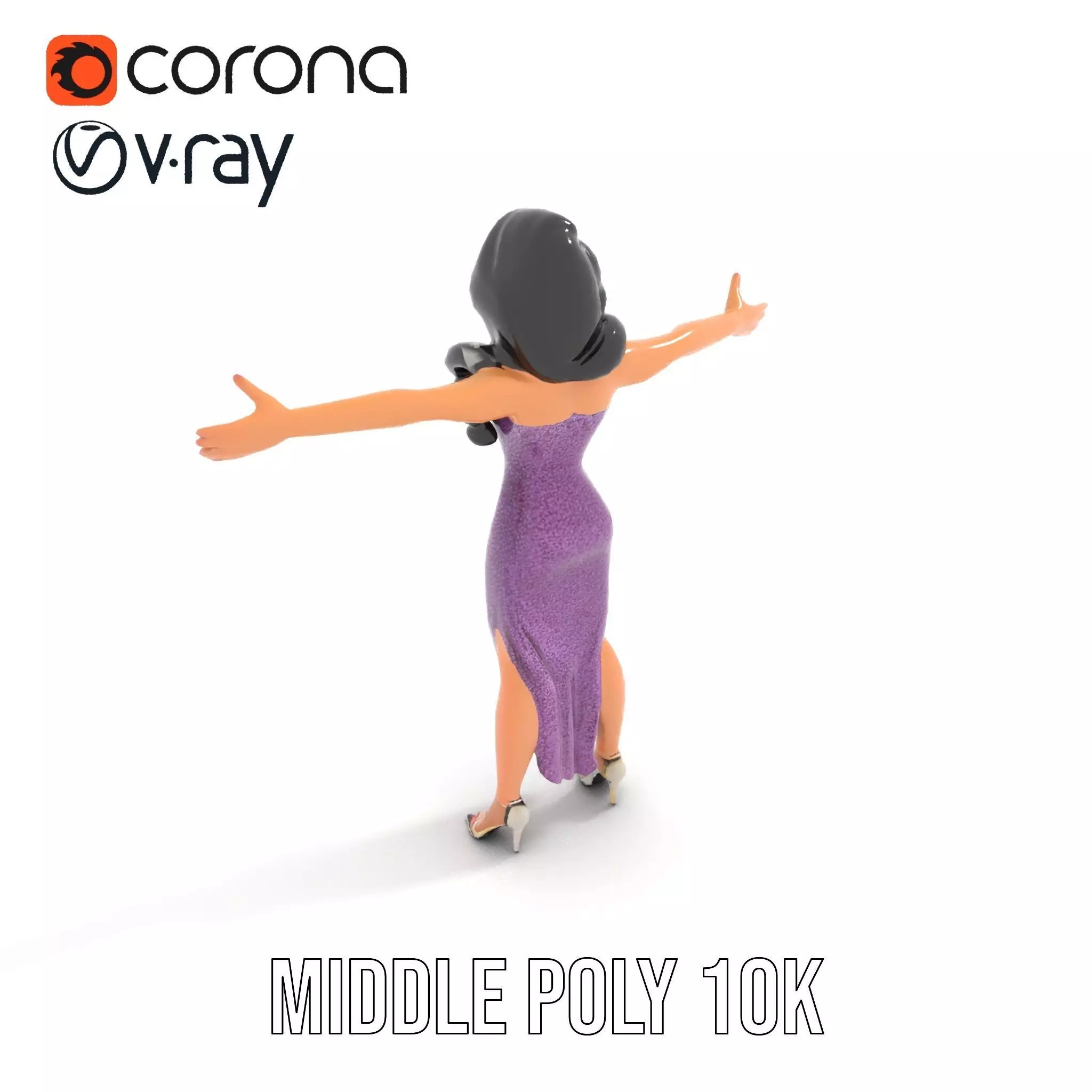 Elegant Purple Evening Dress Character Model Pack Low-poly 3D model_15