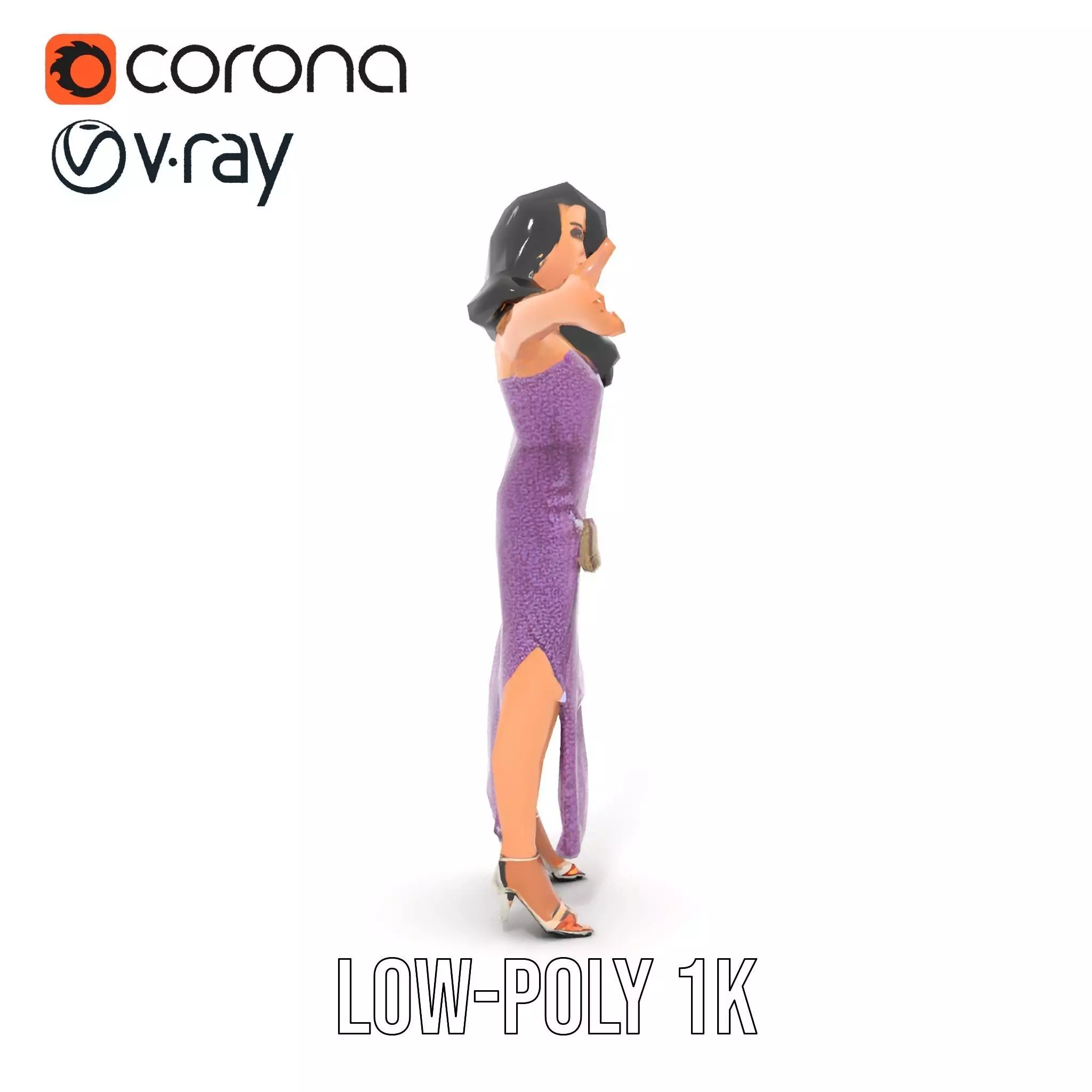 Elegant Purple Evening Dress Character Model Pack Low-poly 3D model_10