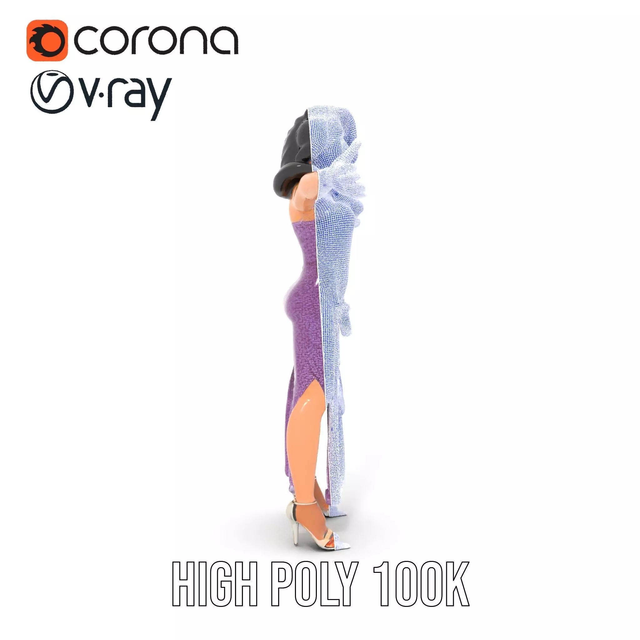 Elegant Purple Evening Dress Character Model Pack Low-poly 3D model_32