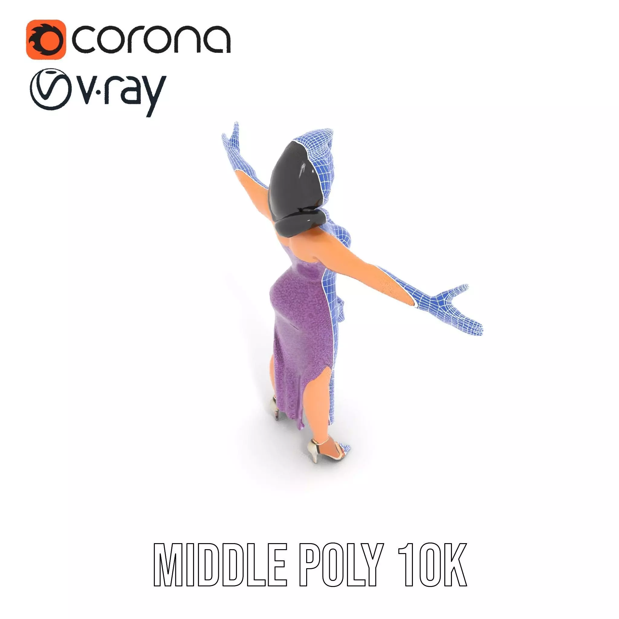 Elegant Purple Evening Dress Character Model Pack Low-poly 3D model_21