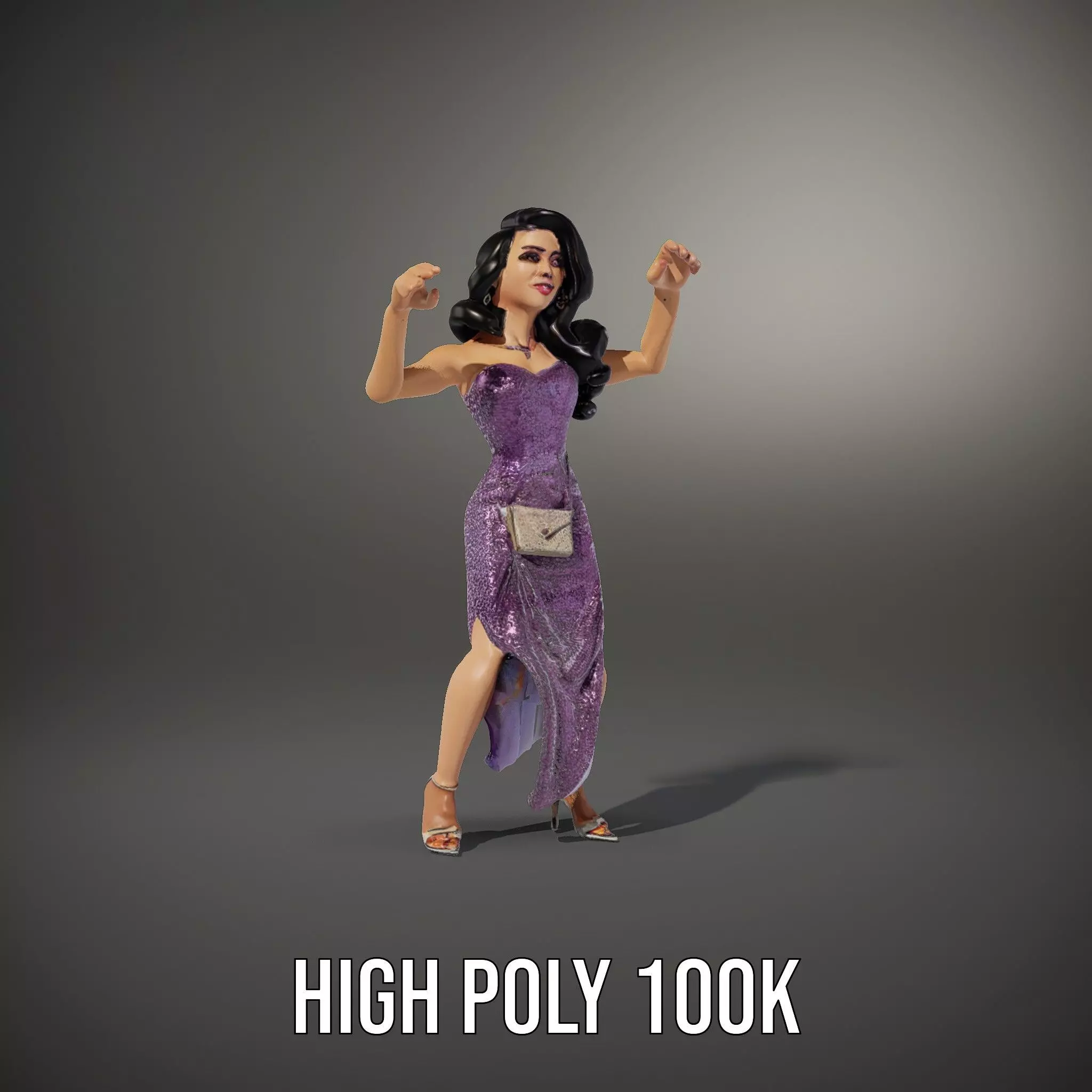 Elegant Purple Evening Dress Character Model Pack Low-poly 3D model_31