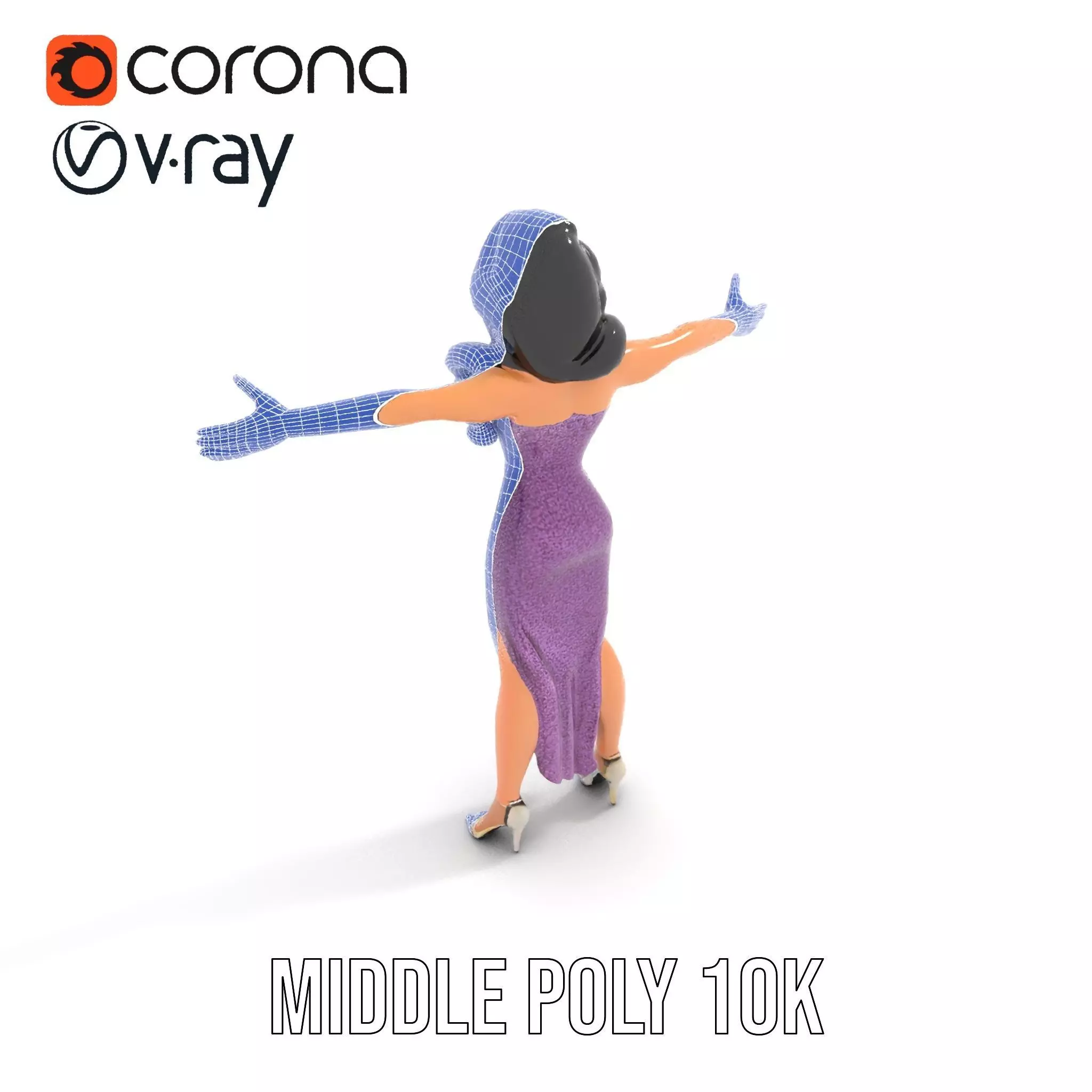 Elegant Purple Evening Dress Character Model Pack Low-poly 3D model_23