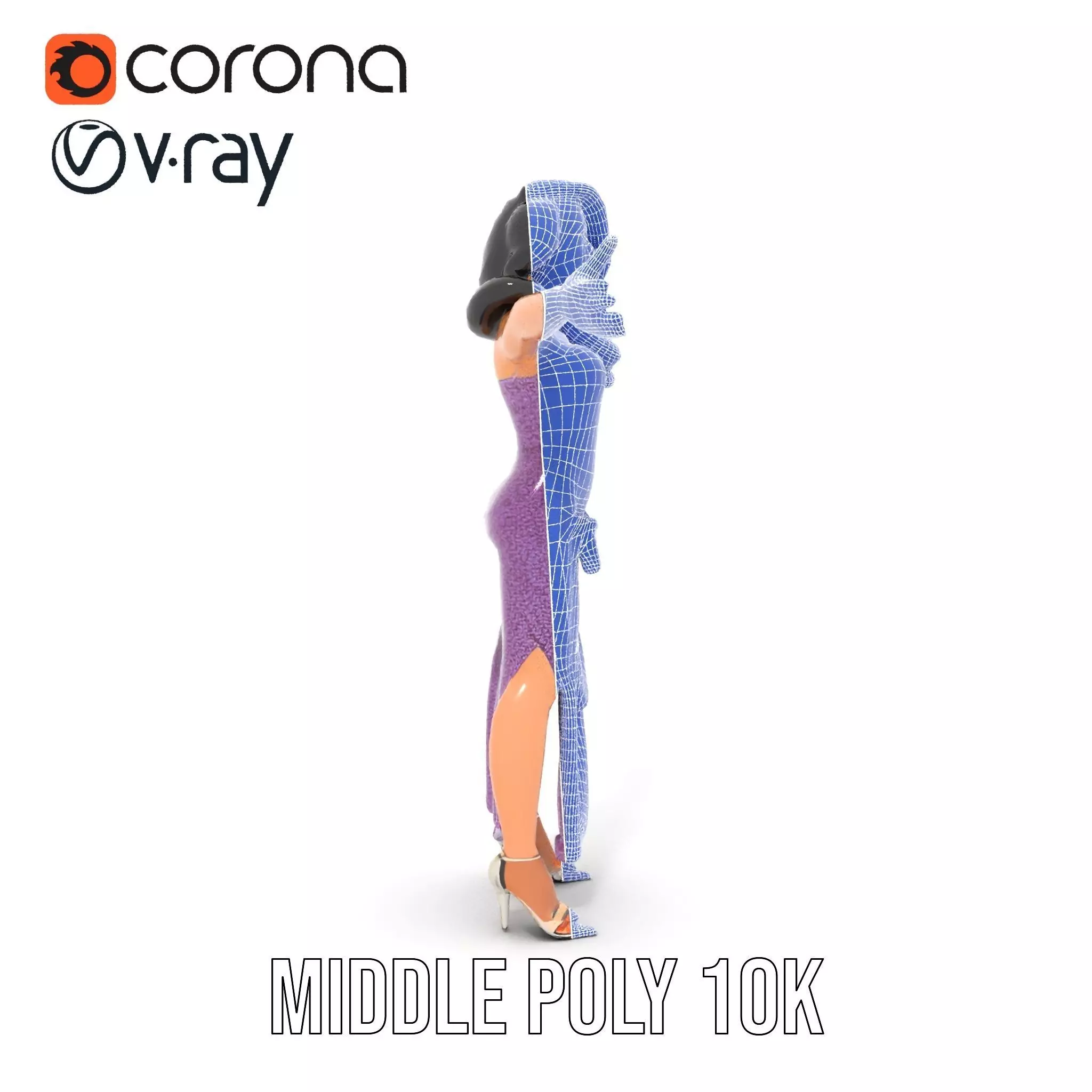 Elegant Purple Evening Dress Character Model Pack Low-poly 3D model_29