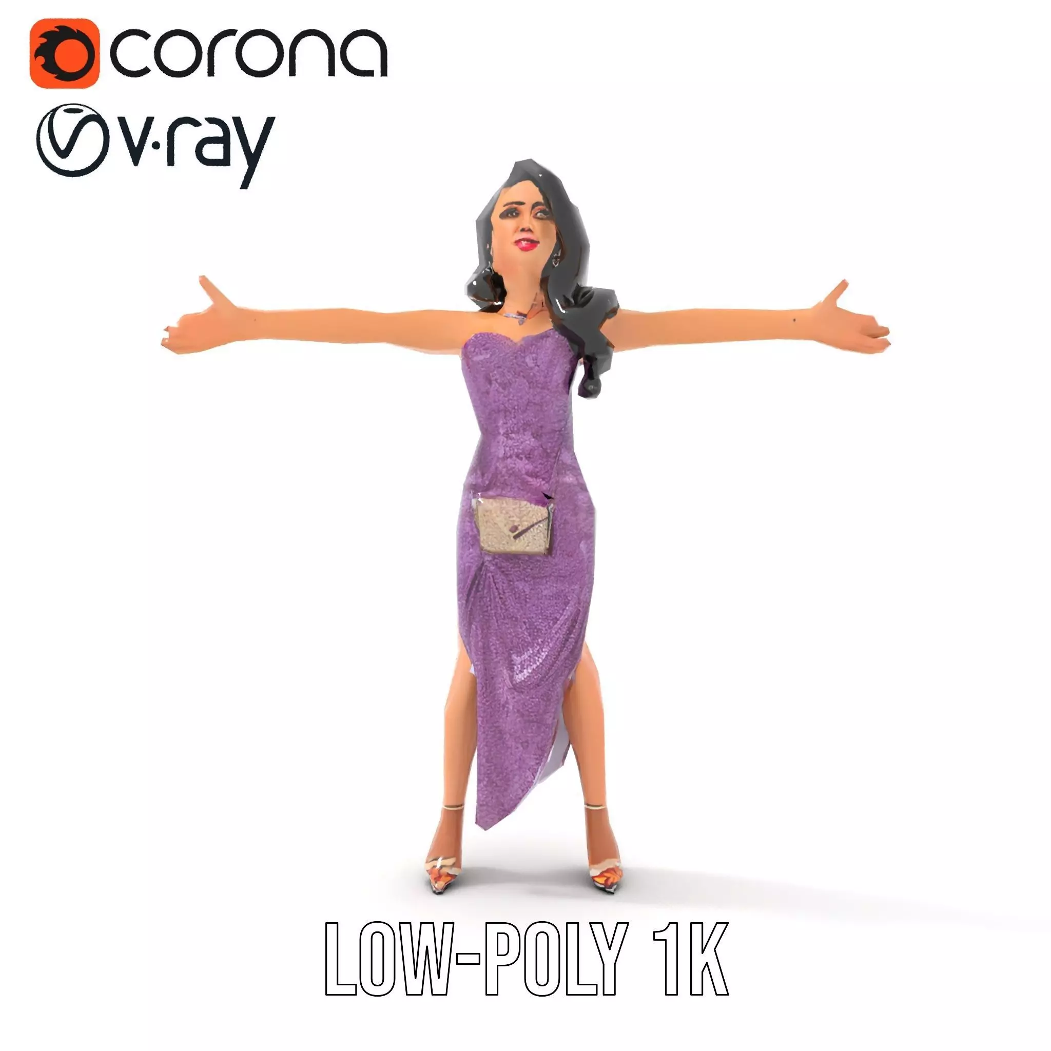 Elegant Purple Evening Dress Character Model Pack Low-poly 3D model_7