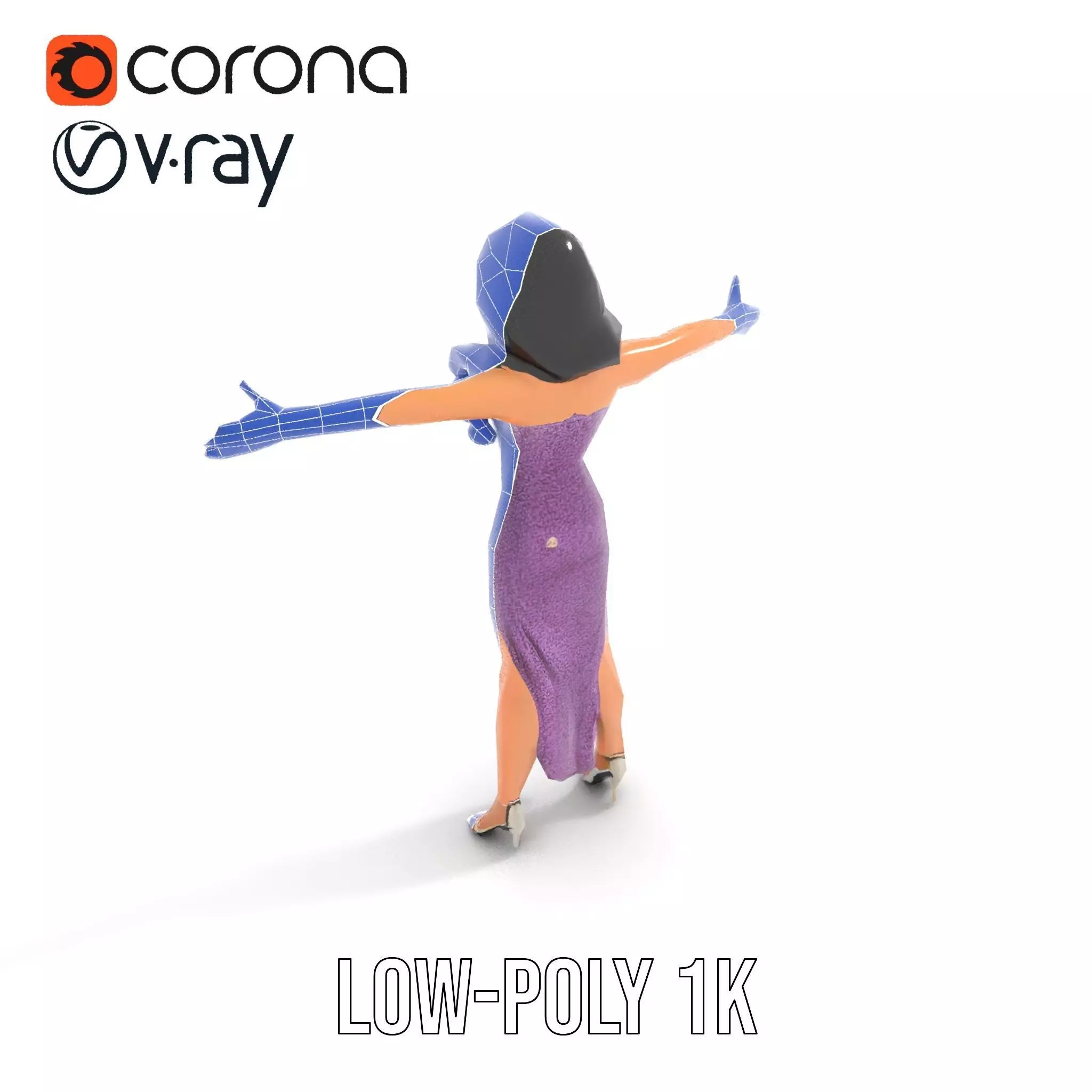 Elegant Purple Evening Dress Character Model Pack Low-poly 3D model_13