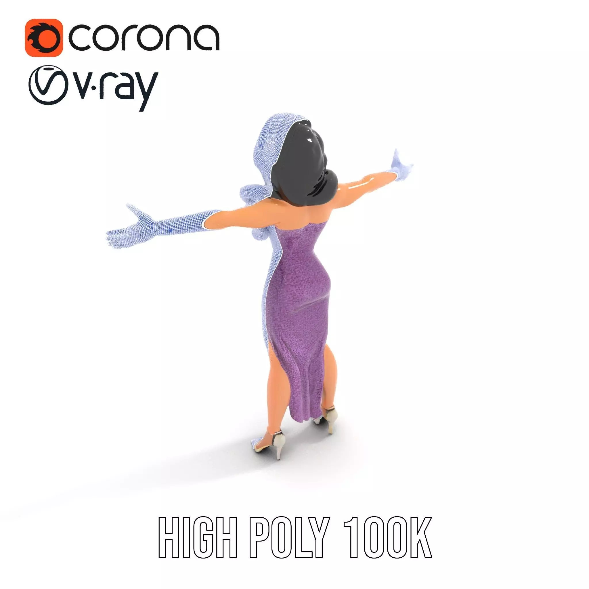 Elegant Purple Evening Dress Character Model Pack Low-poly 3D model_20