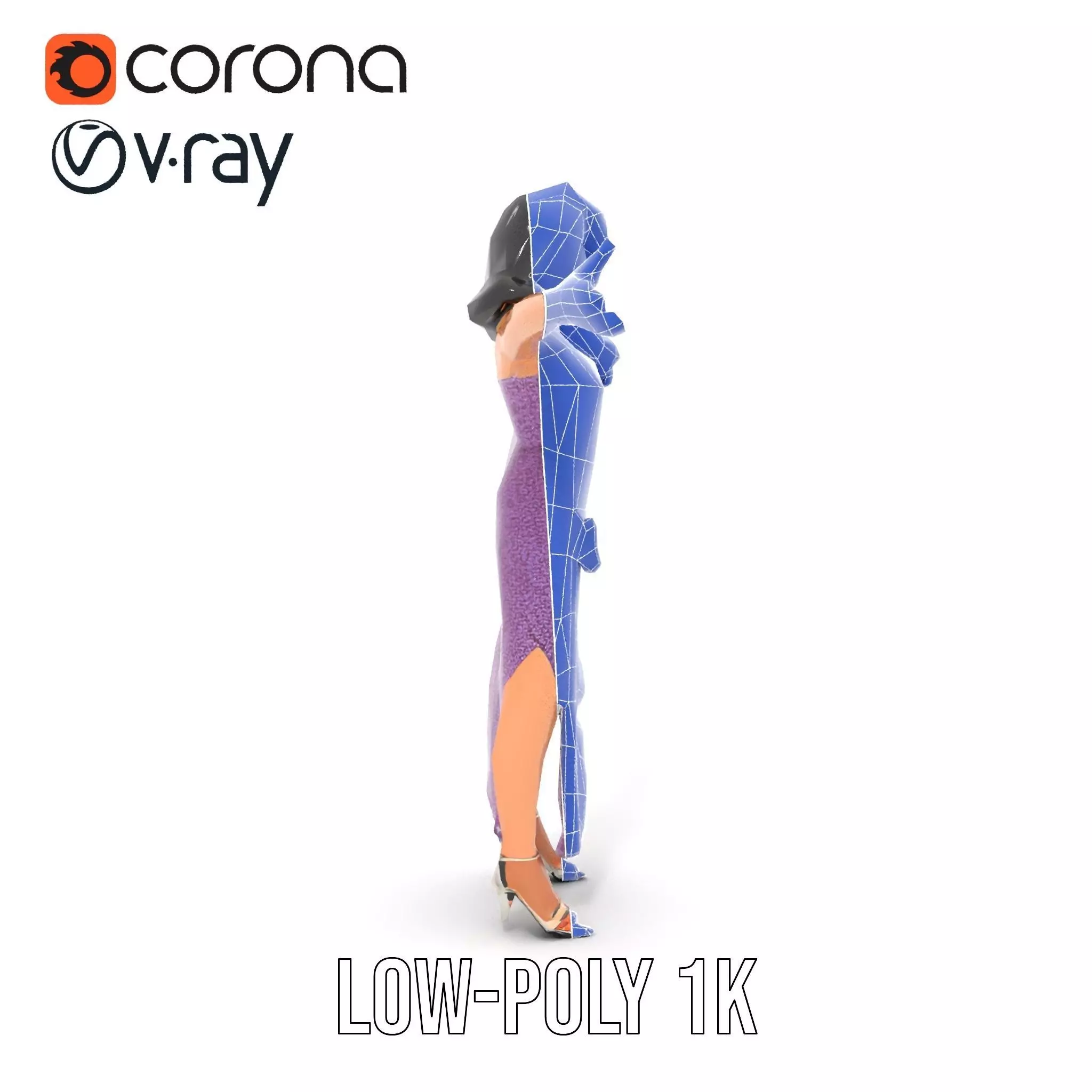 Elegant Purple Evening Dress Character Model Pack Low-poly 3D model_24