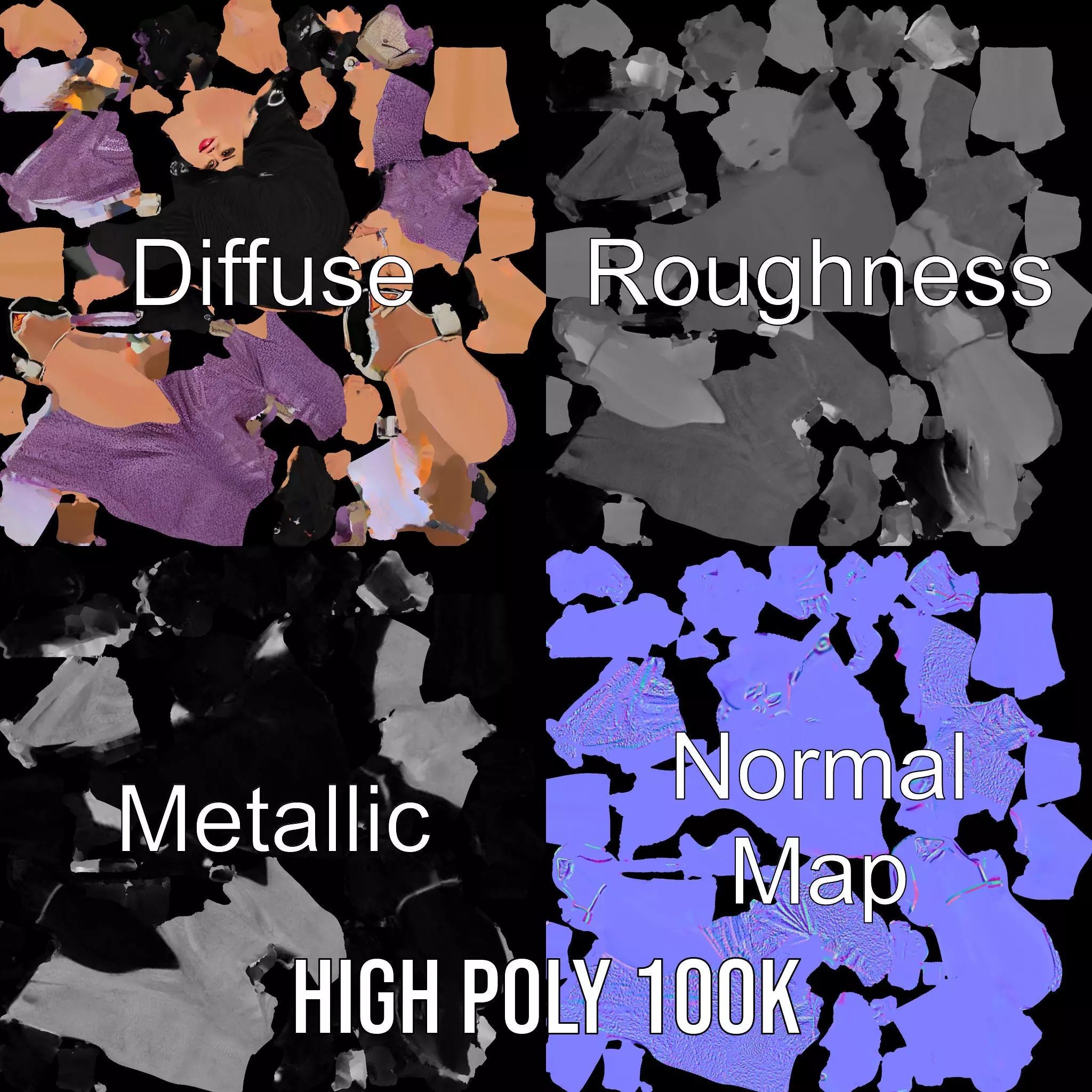 Elegant Purple Evening Dress Character Model Pack Low-poly 3D model_3