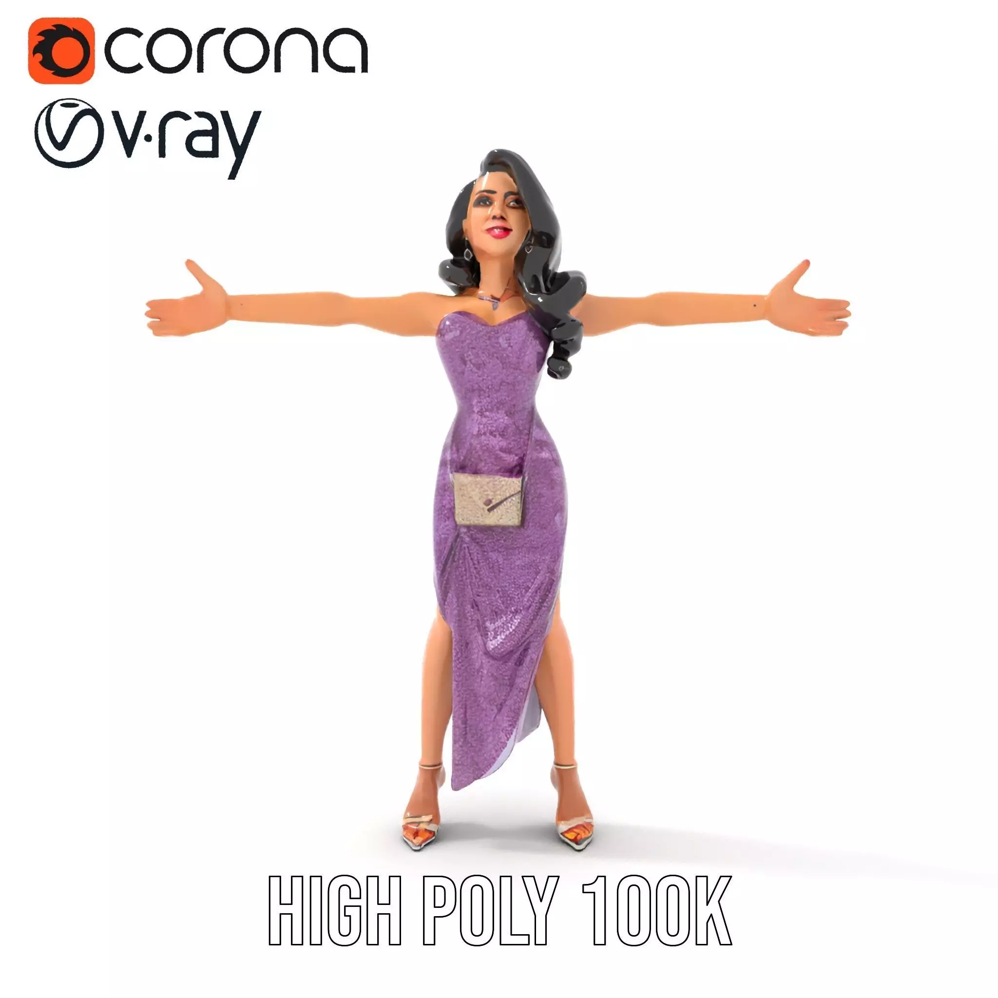 Elegant Purple Evening Dress Character Model Pack Low-poly 3D model_25