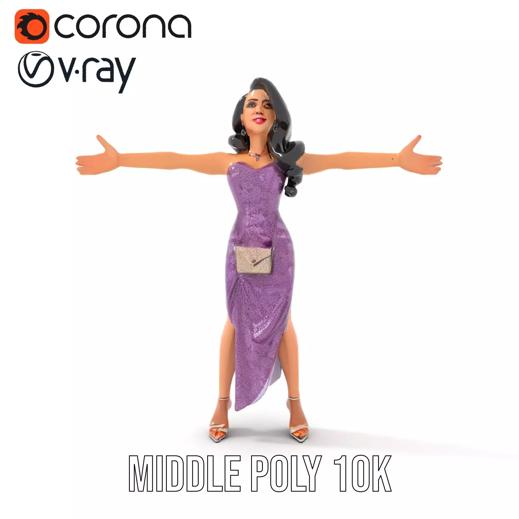 Elegant Purple Evening Dress Character Model Pack Low-poly 3D model_5