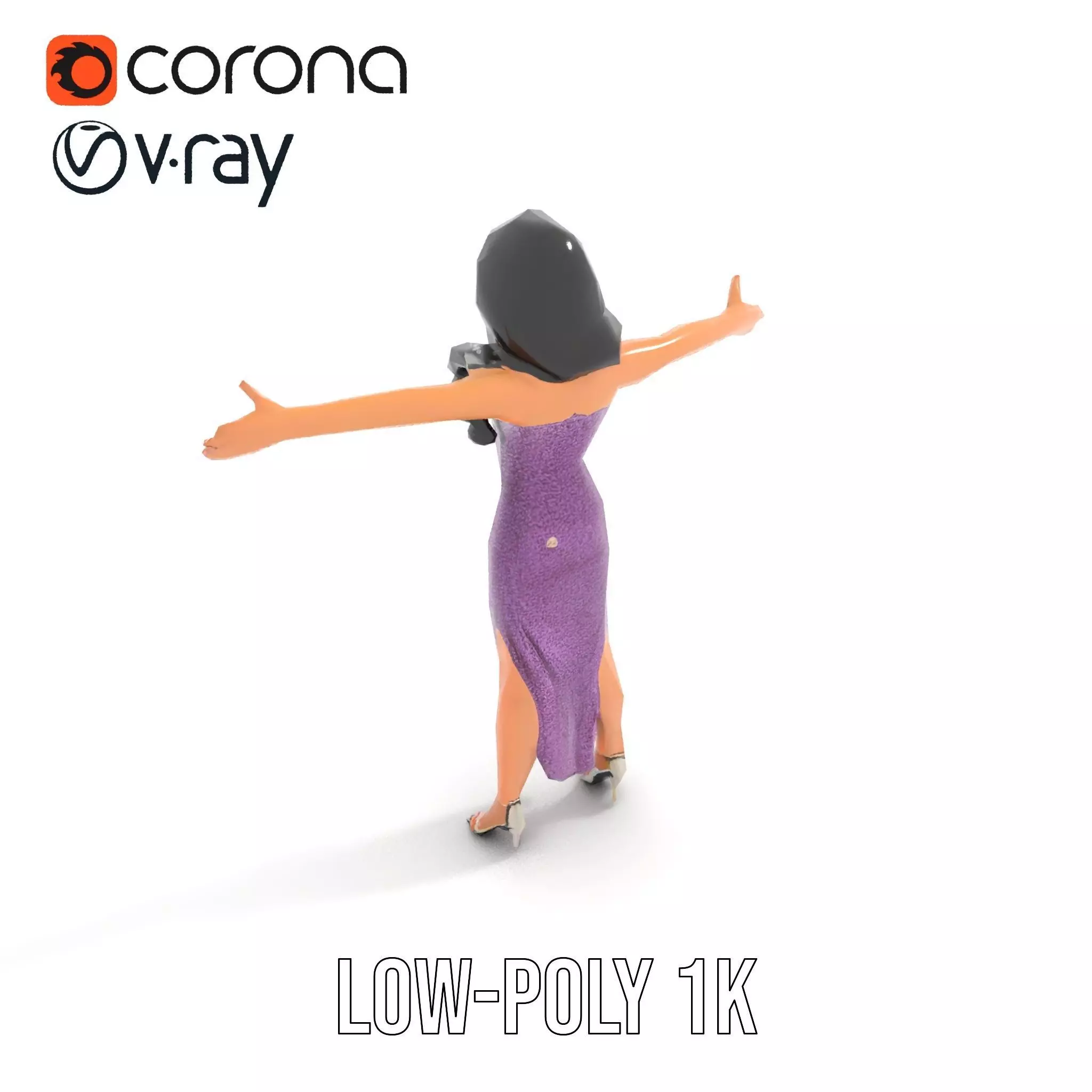 Elegant Purple Evening Dress Character Model Pack Low-poly 3D model_8