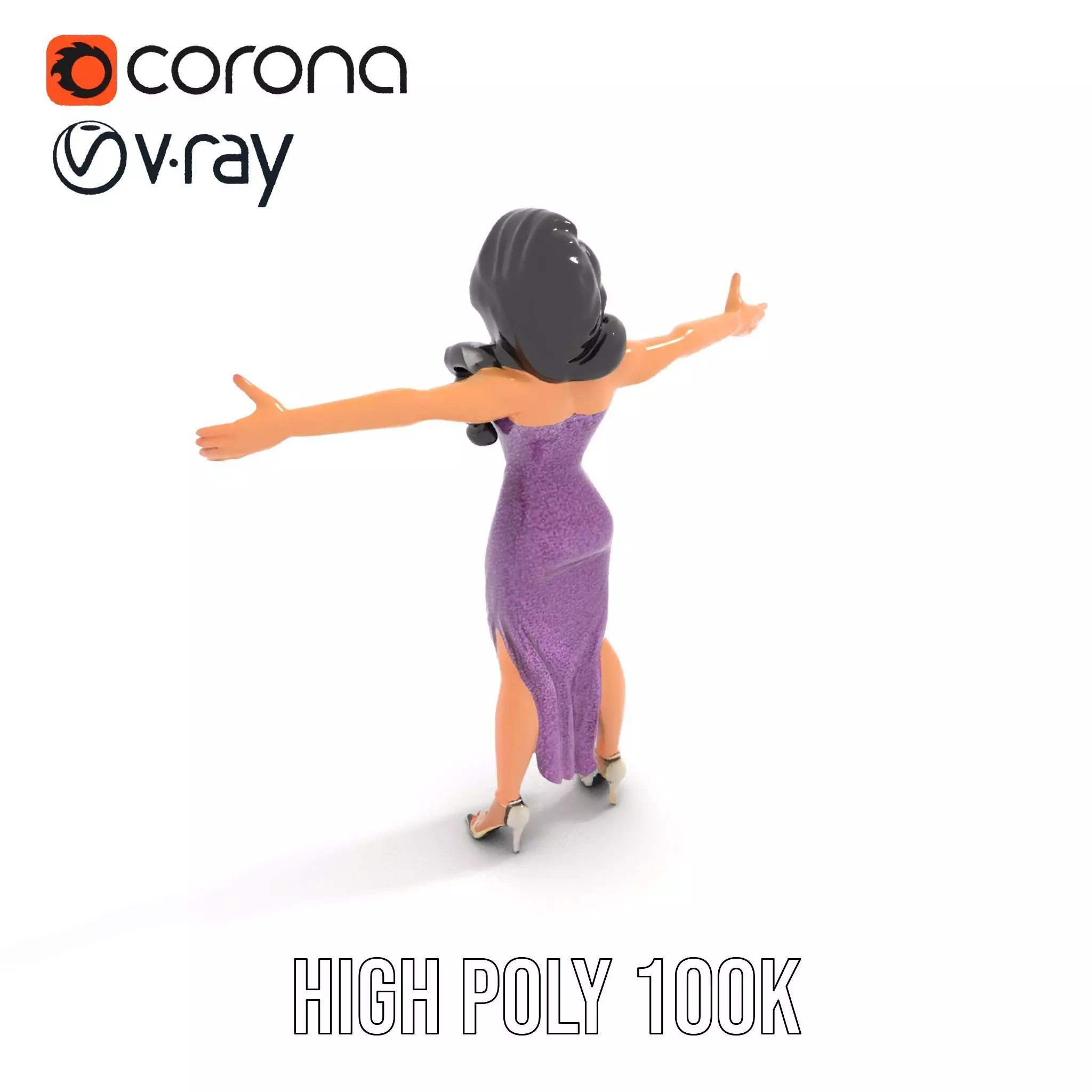 Elegant Purple Evening Dress Character Model Pack Low-poly 3D model_11