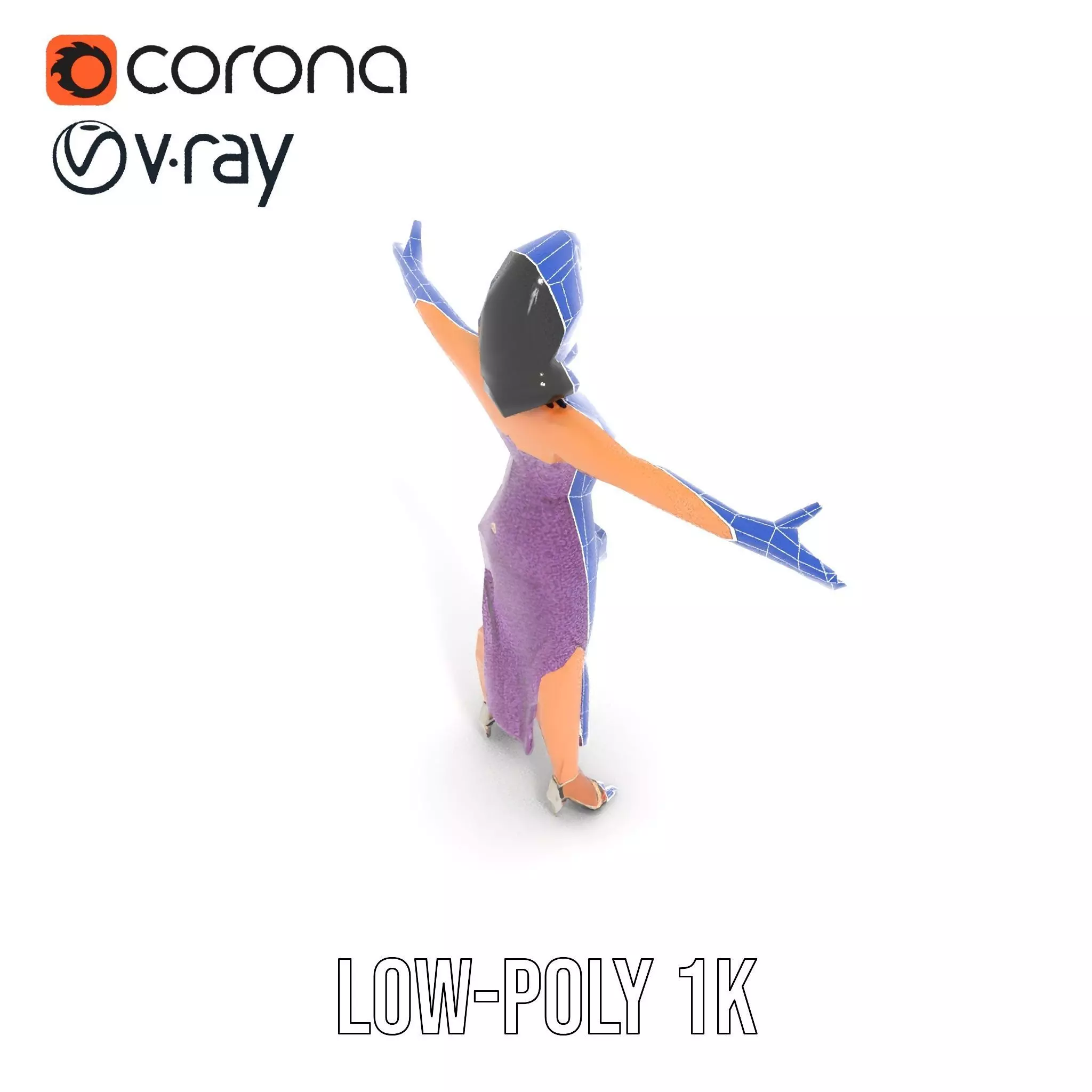 Elegant Purple Evening Dress Character Model Pack Low-poly 3D model_27