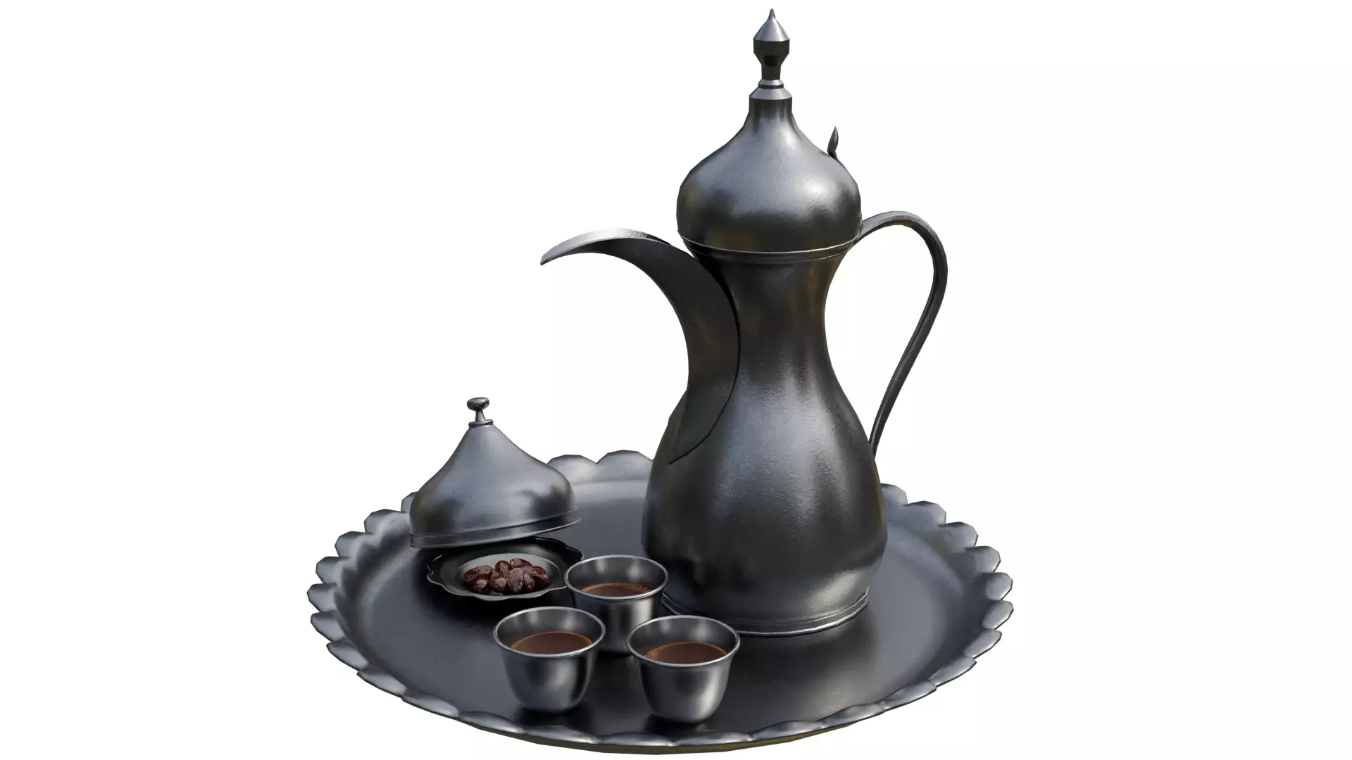 Traditional Arabic Dallah Coffee Dates Set 3D Model Low-poly 3D model_1