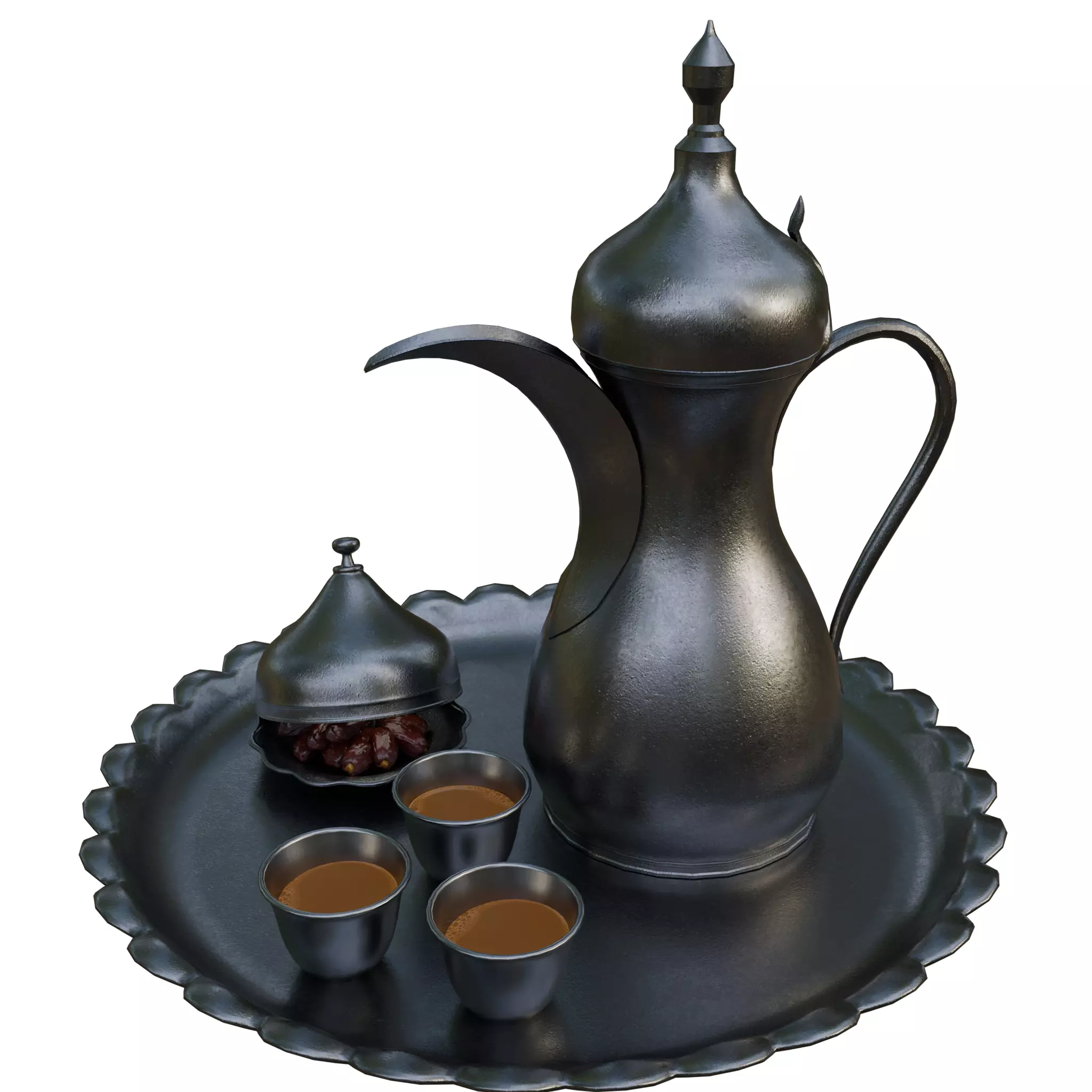 Traditional Arabic Dallah Coffee Dates Set 3D Model Low-poly 3D model_0