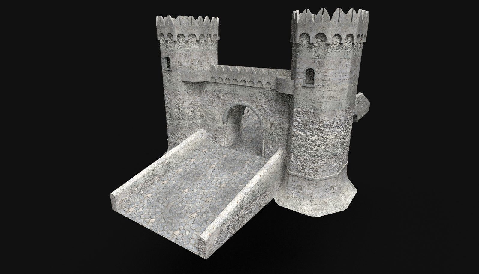 Medieval bridge Low-poly 3D model_2