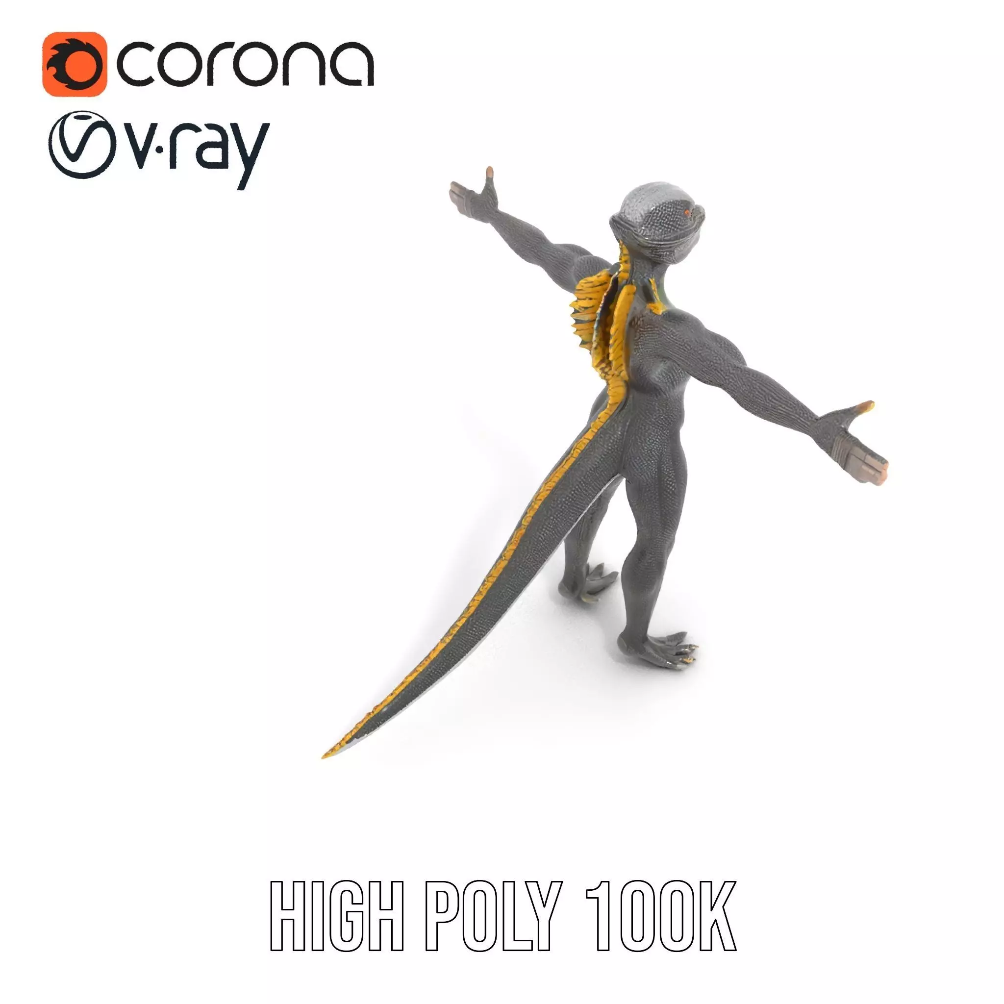 Reptilian Humanoid Creature Model Pack Low-poly 3D model_9