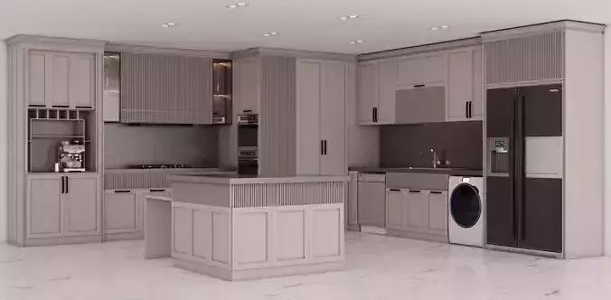 Neoclassical Kitchen Cabinet   High Quality PBR  FBX OBJ  UV 