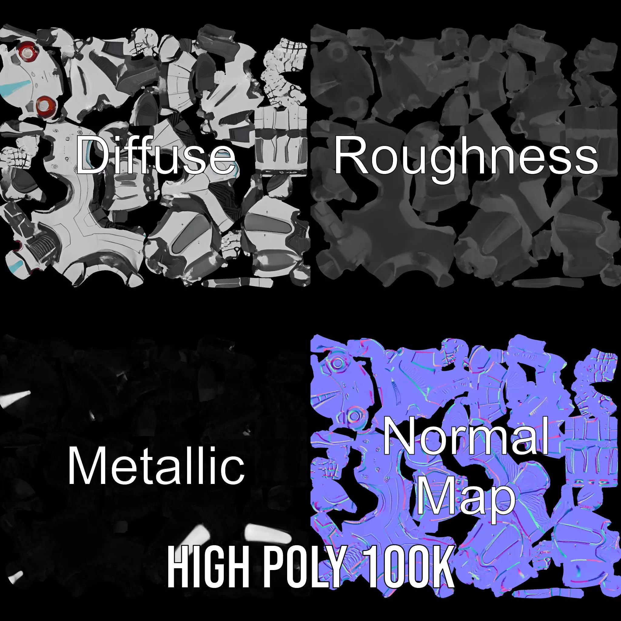 Advanced Futuristic Robot Model Pack with Articulated Limbs Low-poly 3D model_3