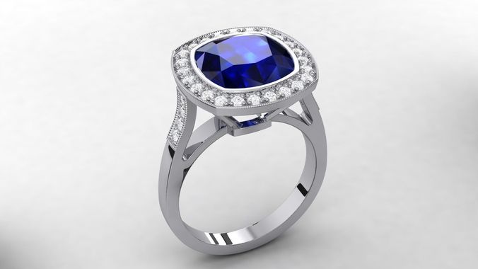 Blue Sapphire Halo Ring 0017 3D print model