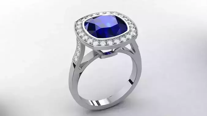 Blue Sapphire Halo Ring 0017 3D print model