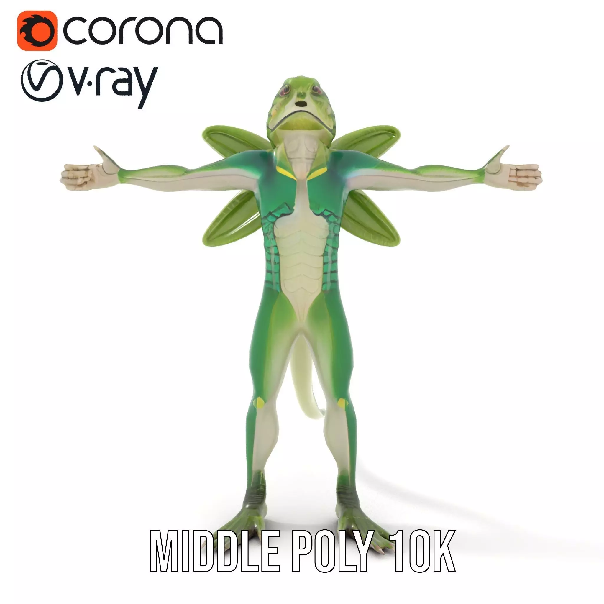 Reptilian Creature Model Pack with Green Scales and Wings Low-poly 3D model_6