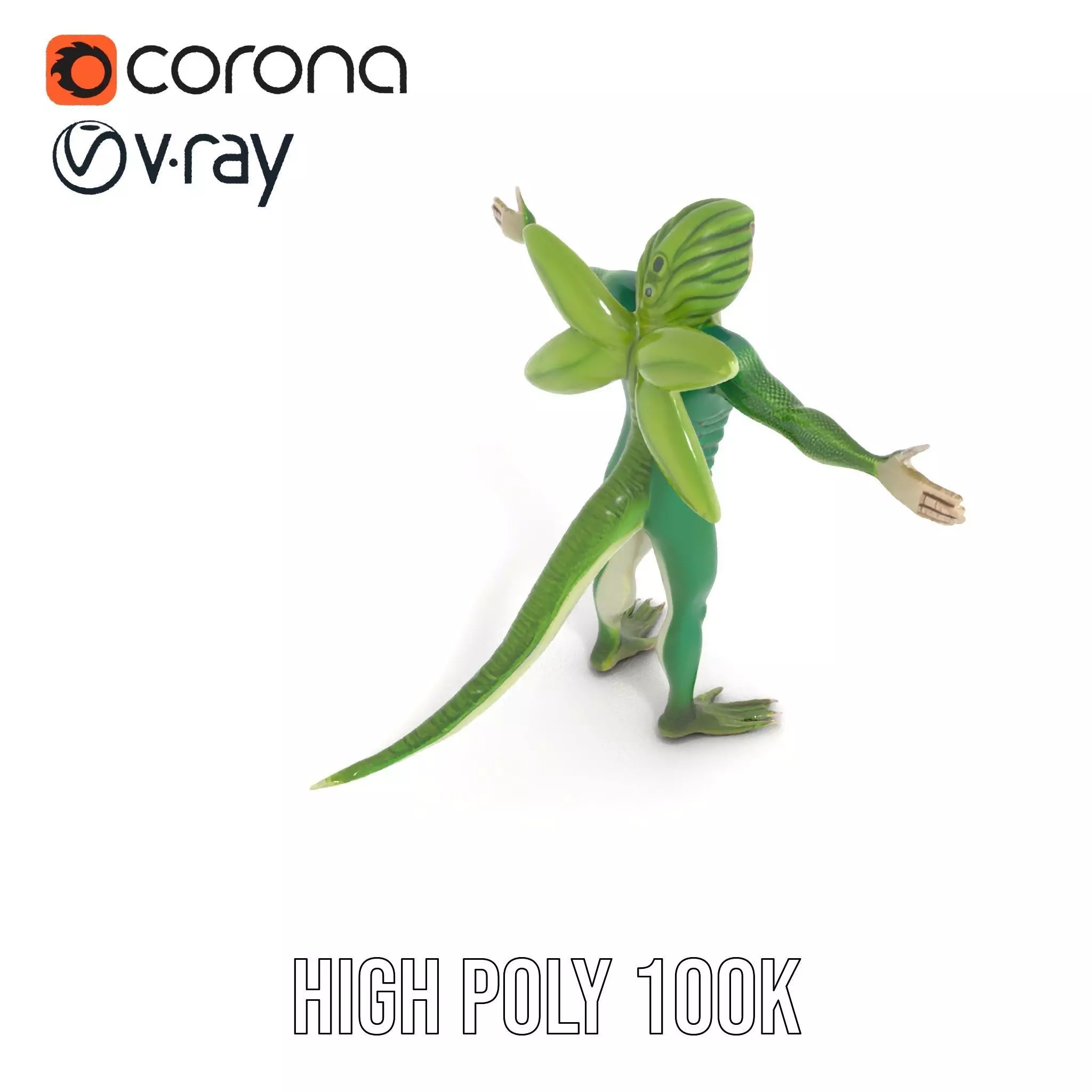 Reptilian Creature Model Pack with Green Scales and Wings Low-poly 3D model_11