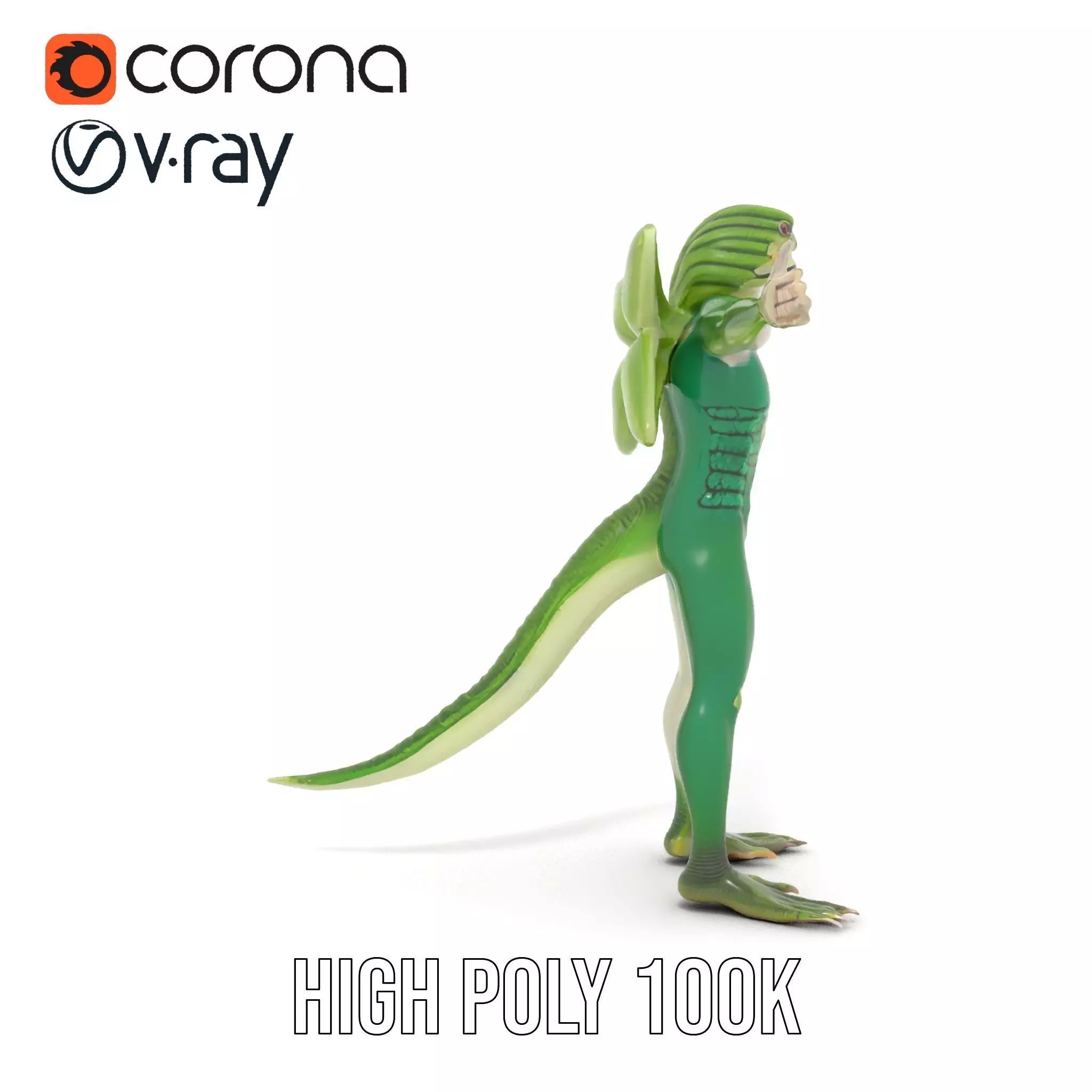 Reptilian Creature Model Pack with Green Scales and Wings Low-poly 3D model_28