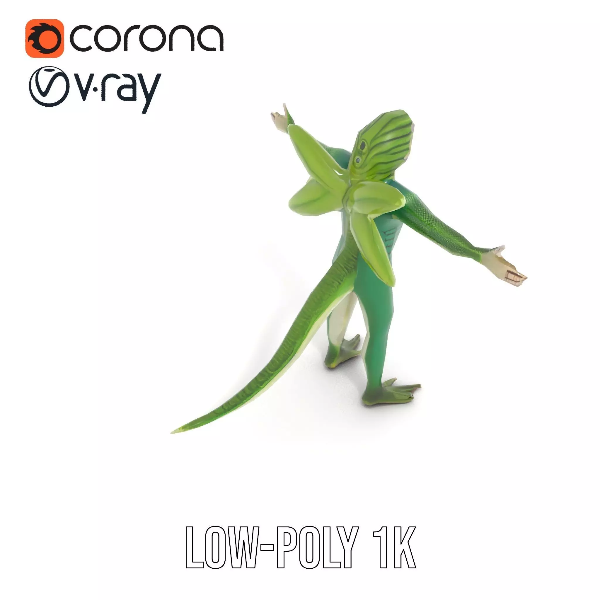 Reptilian Creature Model Pack with Green Scales and Wings Low-poly 3D model_21