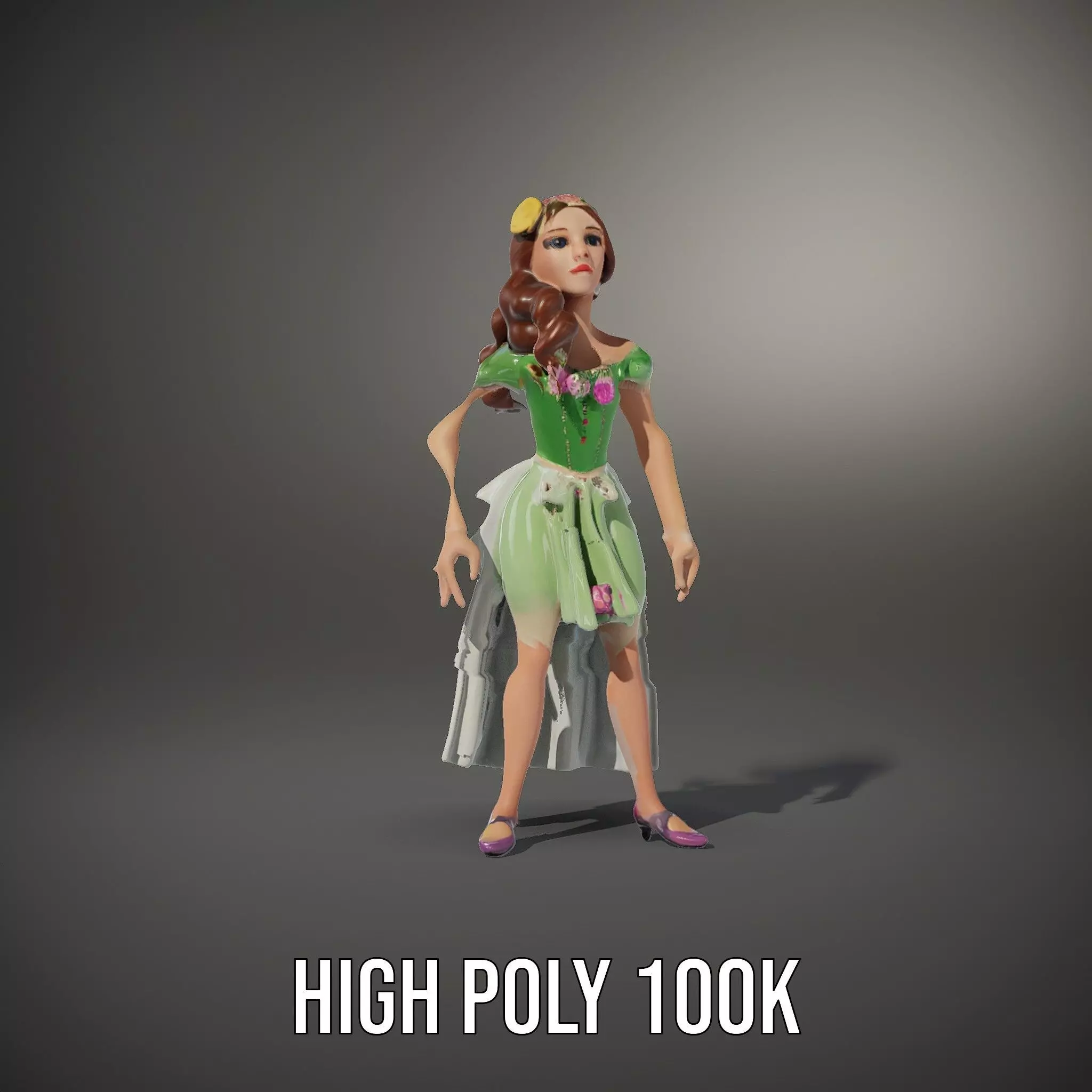 Fairy Princess Character Model Pack with Green Dress Low-poly 3D model_26