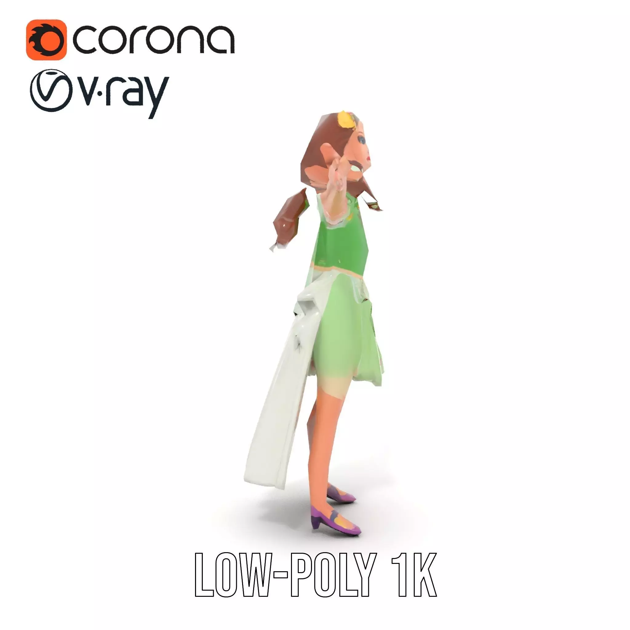 Fairy Princess Character Model Pack with Green Dress Low-poly 3D model_19