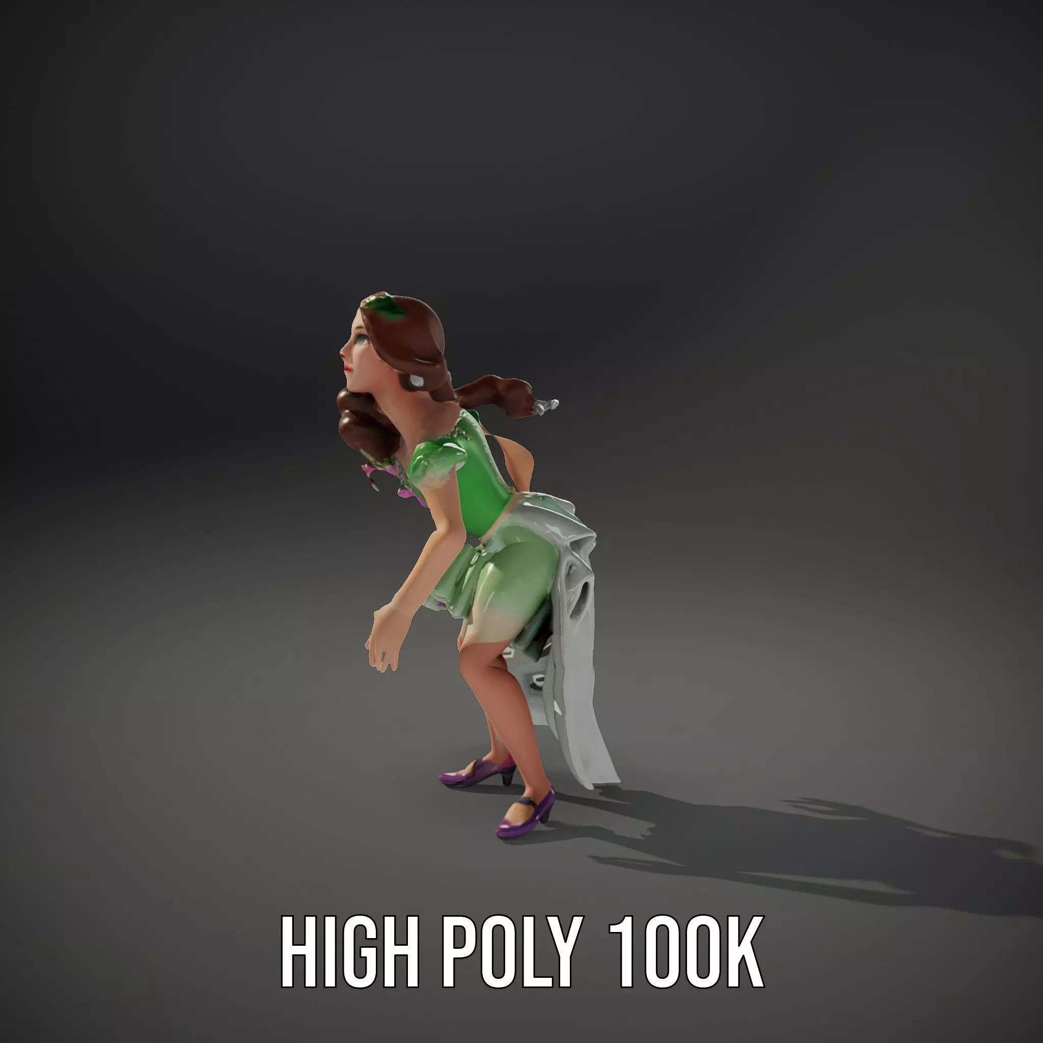 Fairy Princess Character Model Pack with Green Dress Low-poly 3D model_15