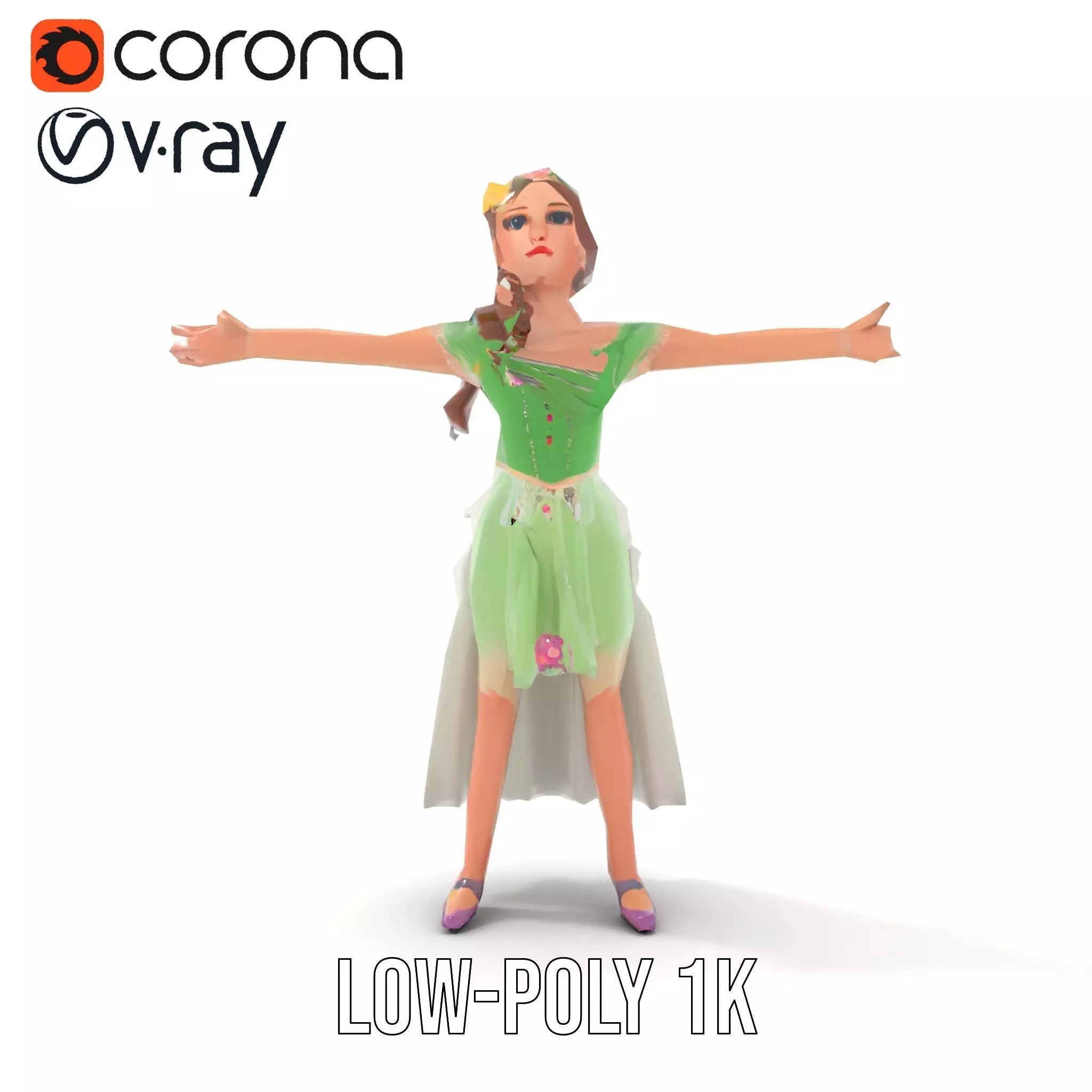 Fairy Princess Character Model Pack with Green Dress Low-poly 3D model_28