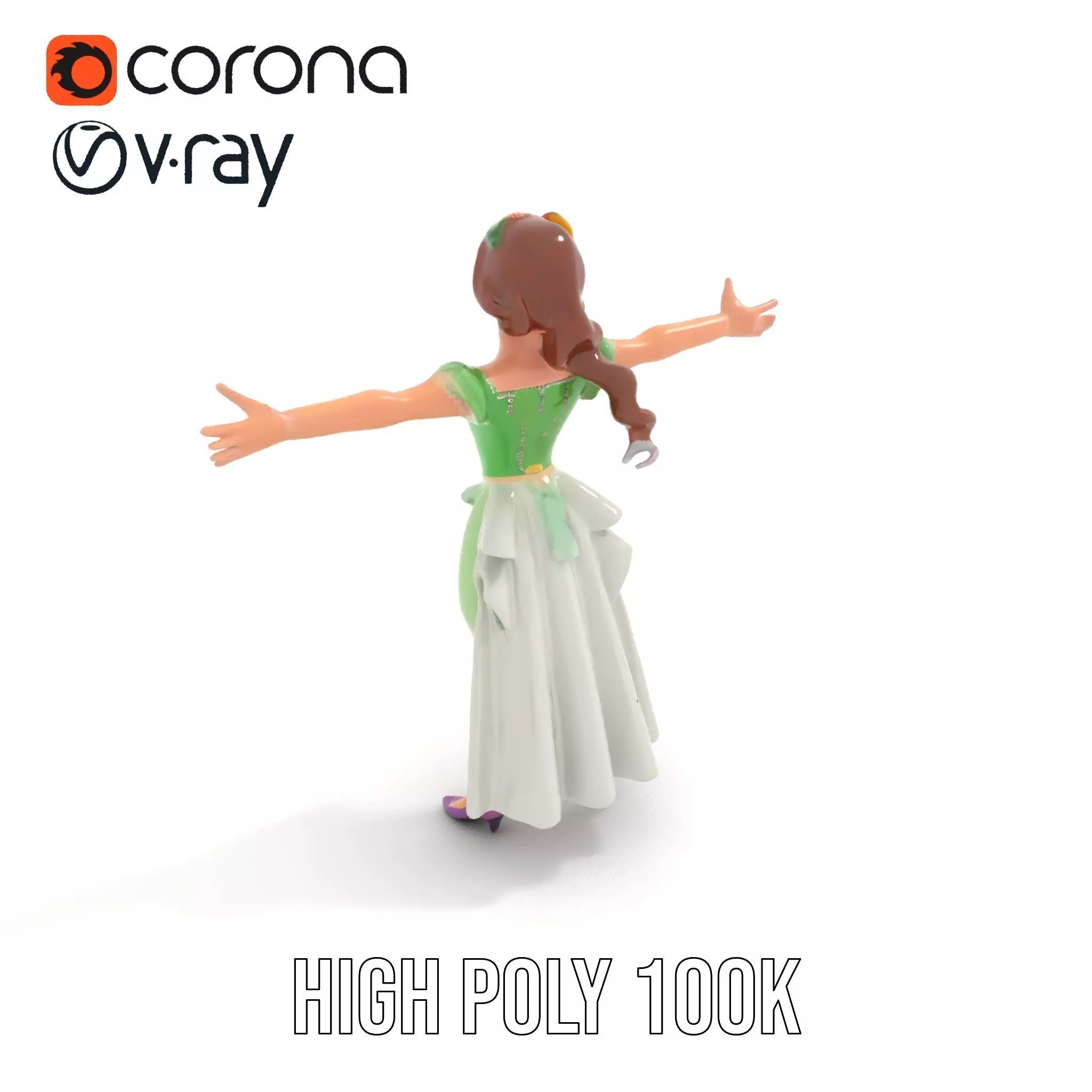 Fairy Princess Character Model Pack with Green Dress Low-poly 3D model_9